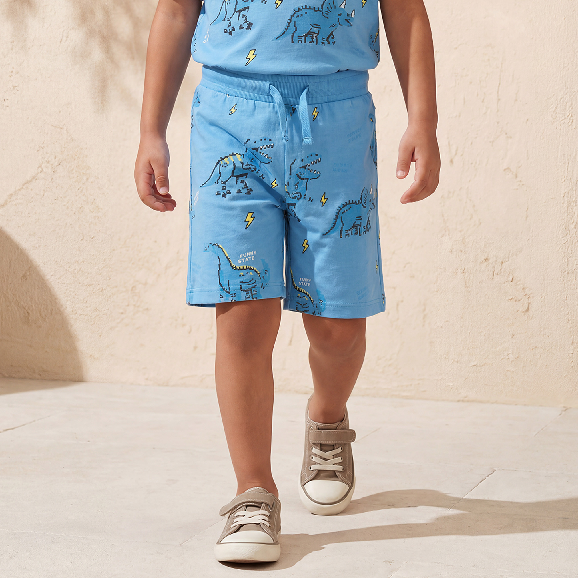 Juniors Knee Length Elasticated Shorts with Dinosaur Print-baby-boys-clothing-bottoms-shorts-image-1
