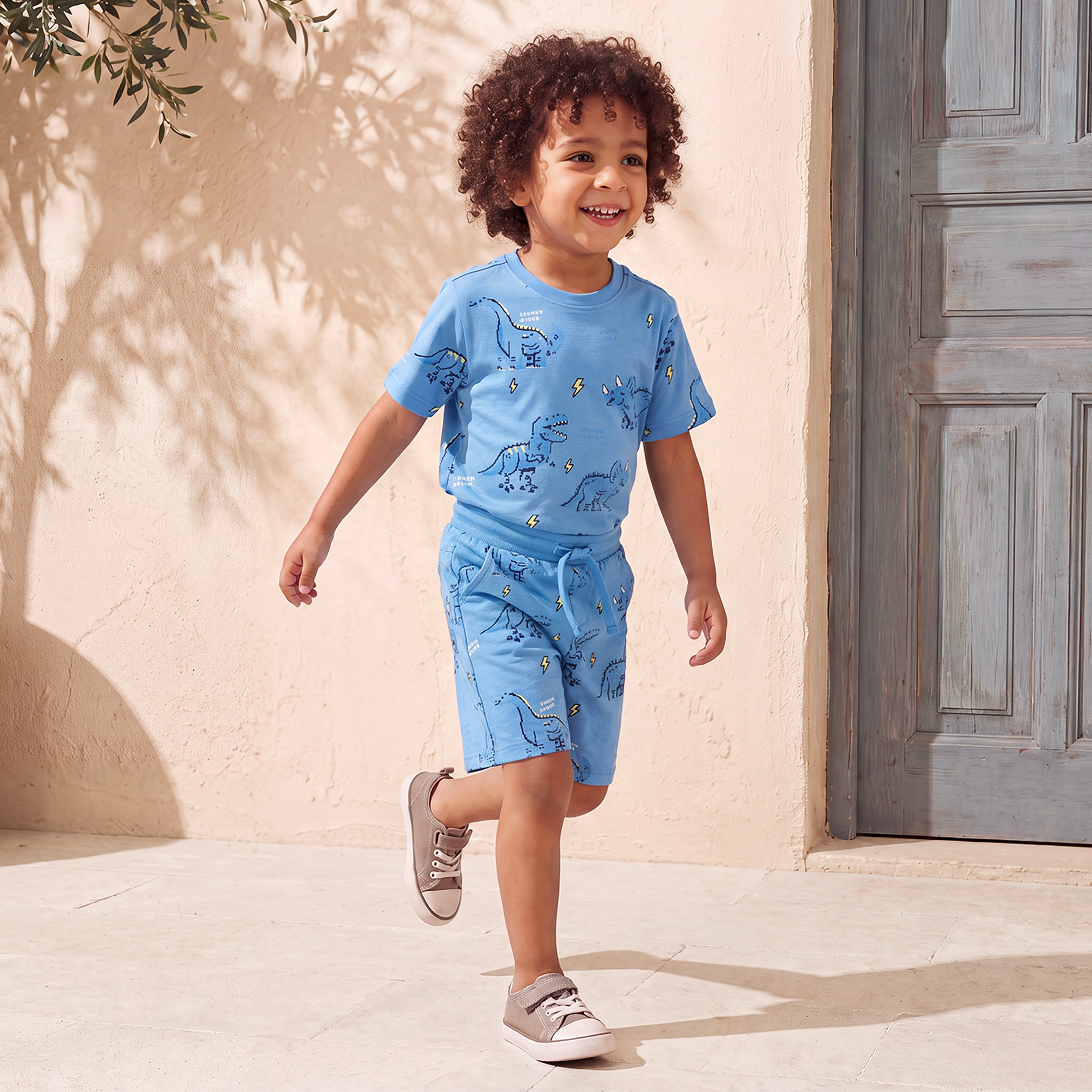 Juniors Knee Length Elasticated Shorts with Dinosaur Print-baby-boys-clothing-bottoms-shorts-image-2