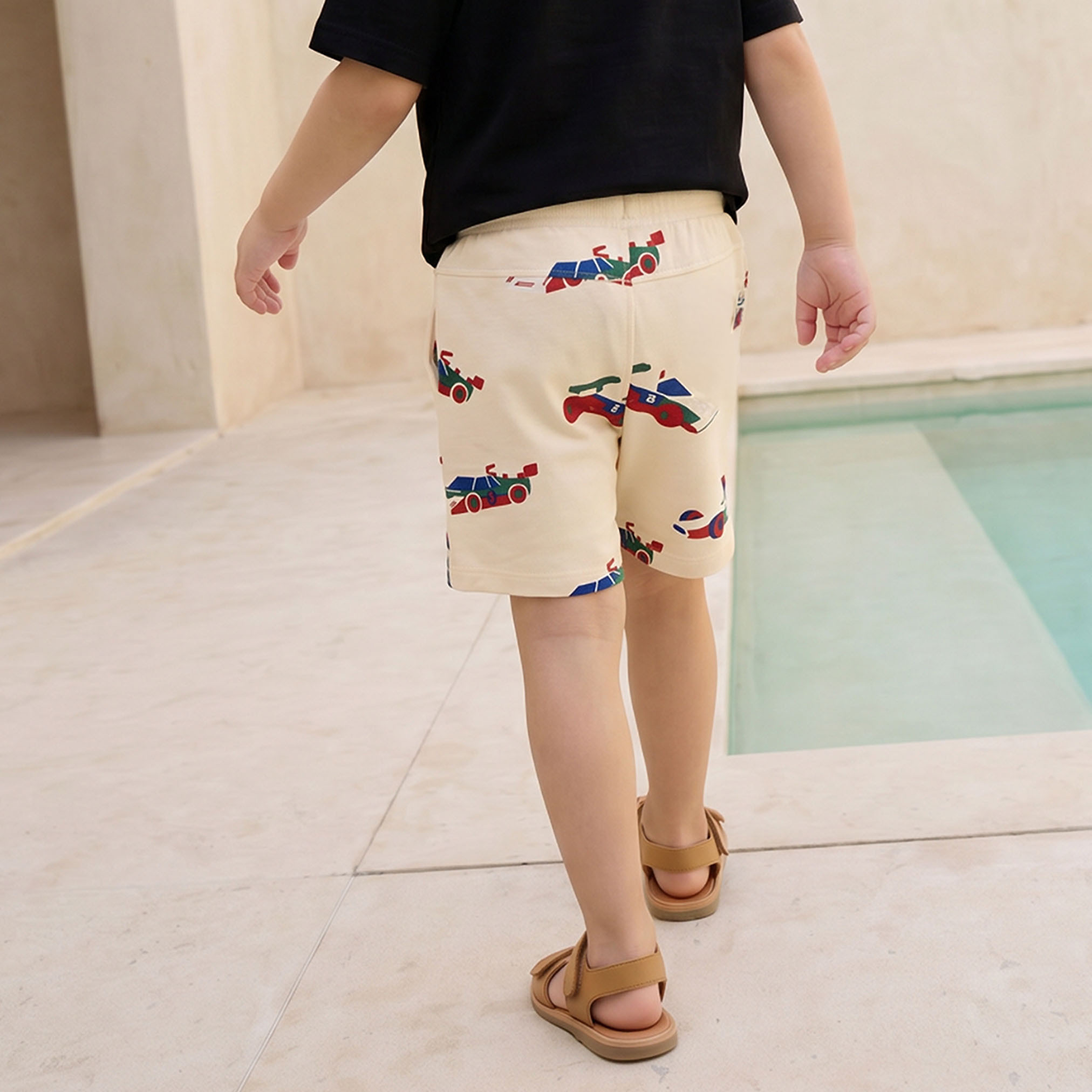 Juniors Knee Length Elasticated Drawstring Waist Shorts with Racing Car Print-boys-clothing-bottoms-shorts-image-3