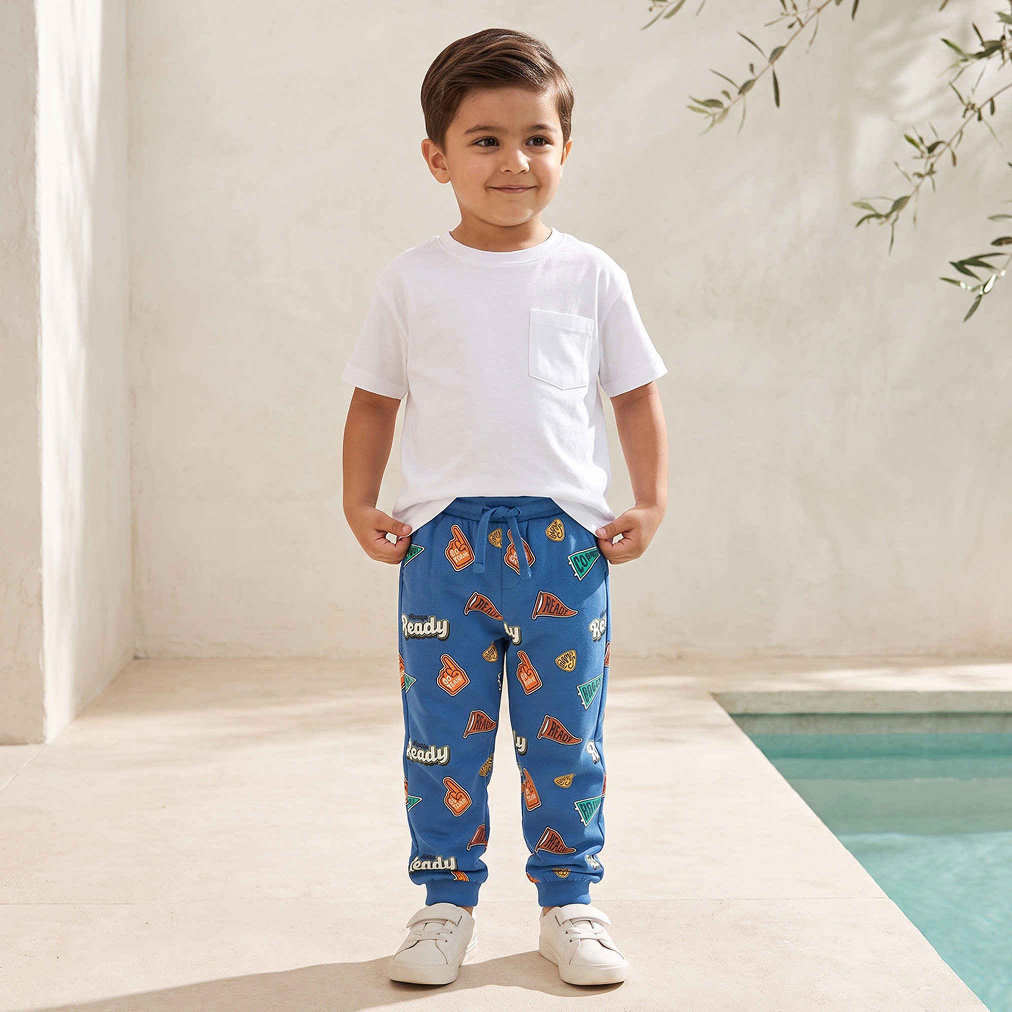 Juniors Elasticated Drawstring Waist Joggers with Print-boys-clothing-bottoms-joggersandtrackpants-image-2