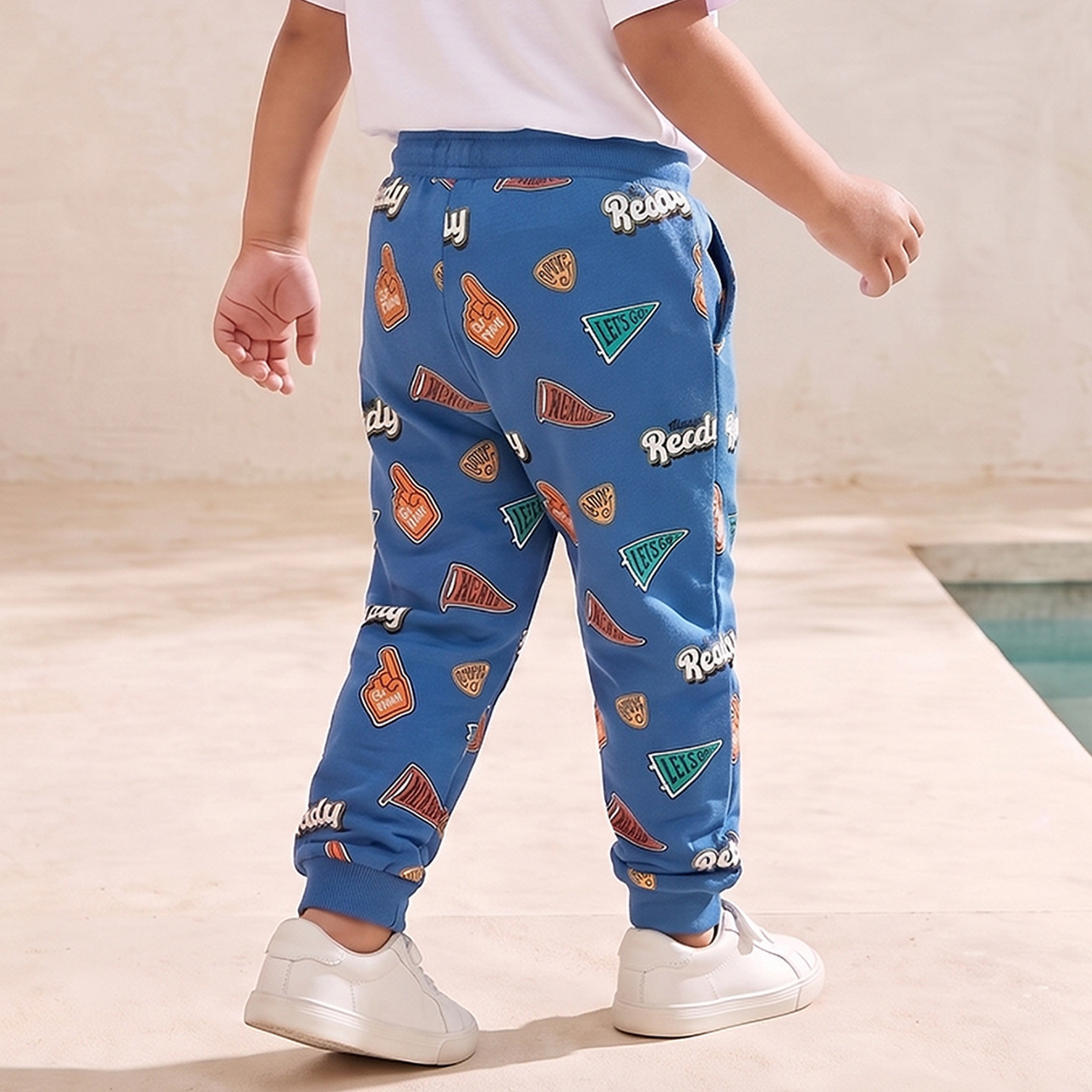 Juniors Elasticated Drawstring Waist Joggers with Print-boys-clothing-bottoms-joggersandtrackpants-image-3