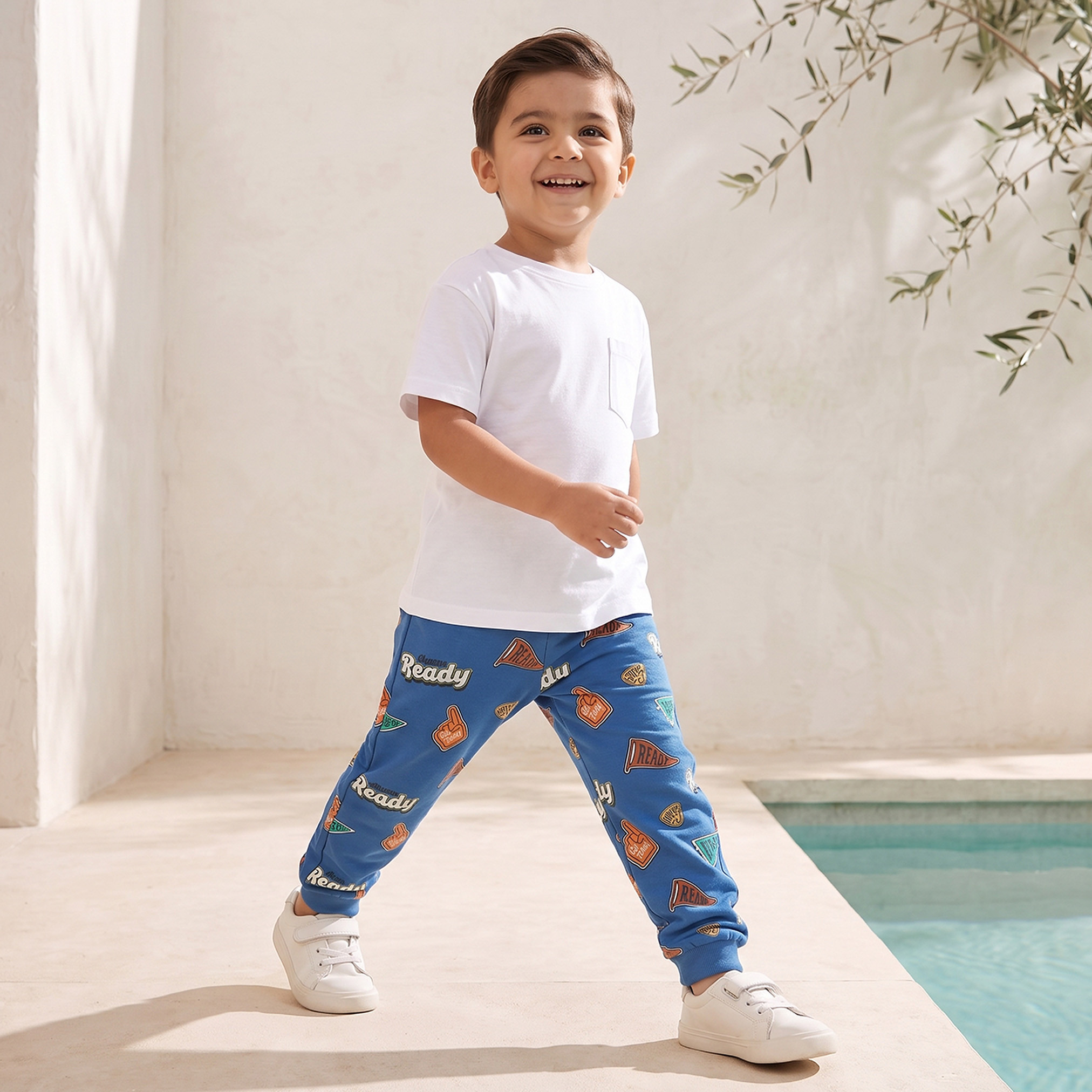 Juniors Elasticated Drawstring Waist Joggers with Print-boys-clothing-bottoms-joggersandtrackpants-image-5