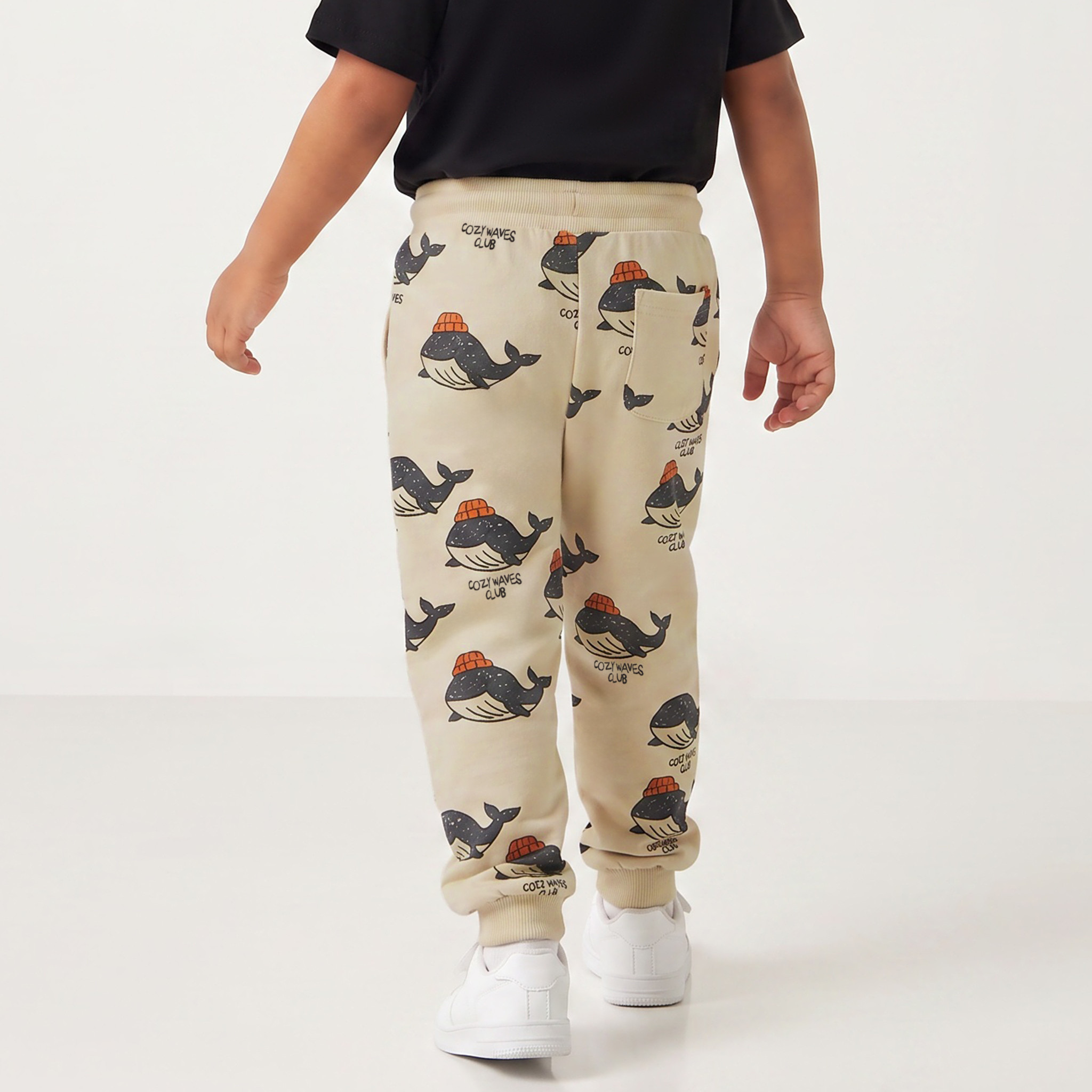 Juniors Elasticated Drawstring Waist Joggers with Whale Print-boys-clothing-bottoms-joggersandtrackpants-image-2