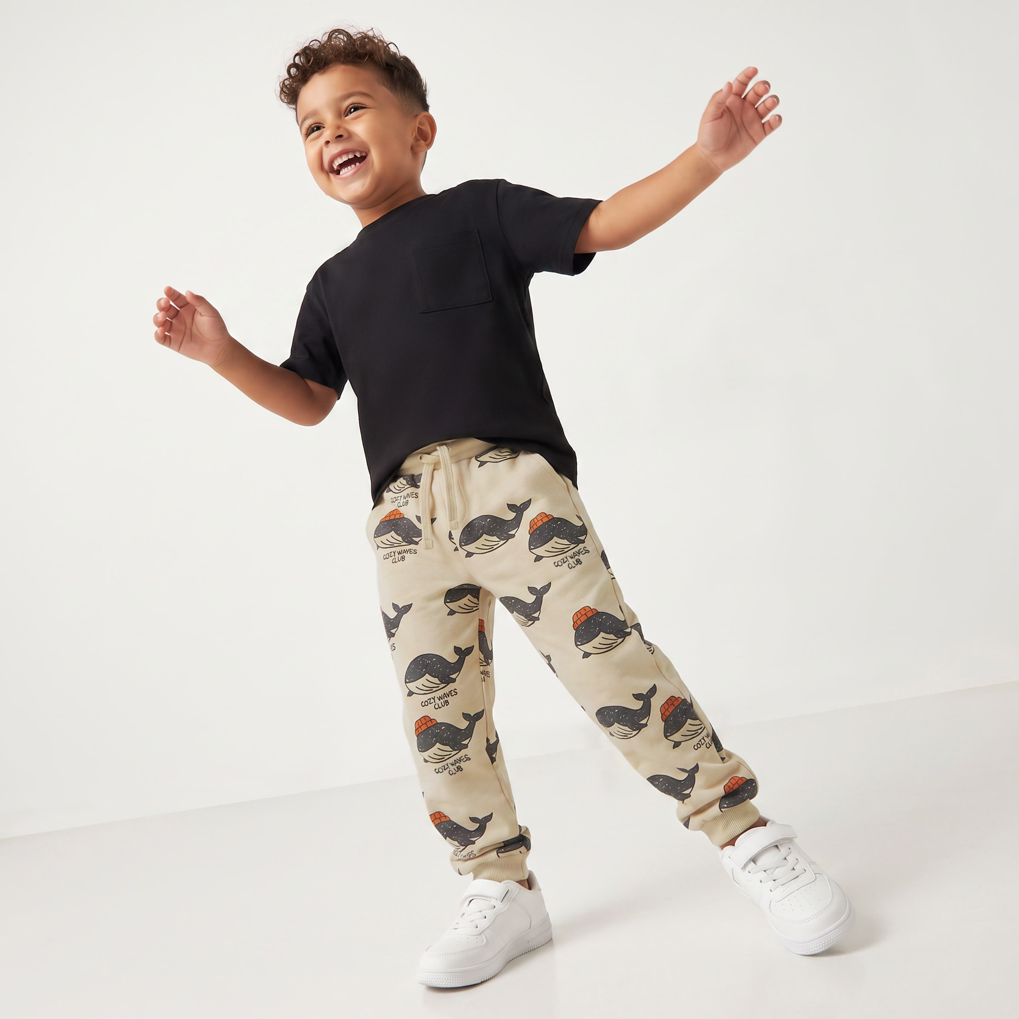 Juniors Elasticated Drawstring Waist Joggers with Whale Print-boys-clothing-bottoms-joggersandtrackpants-image-3