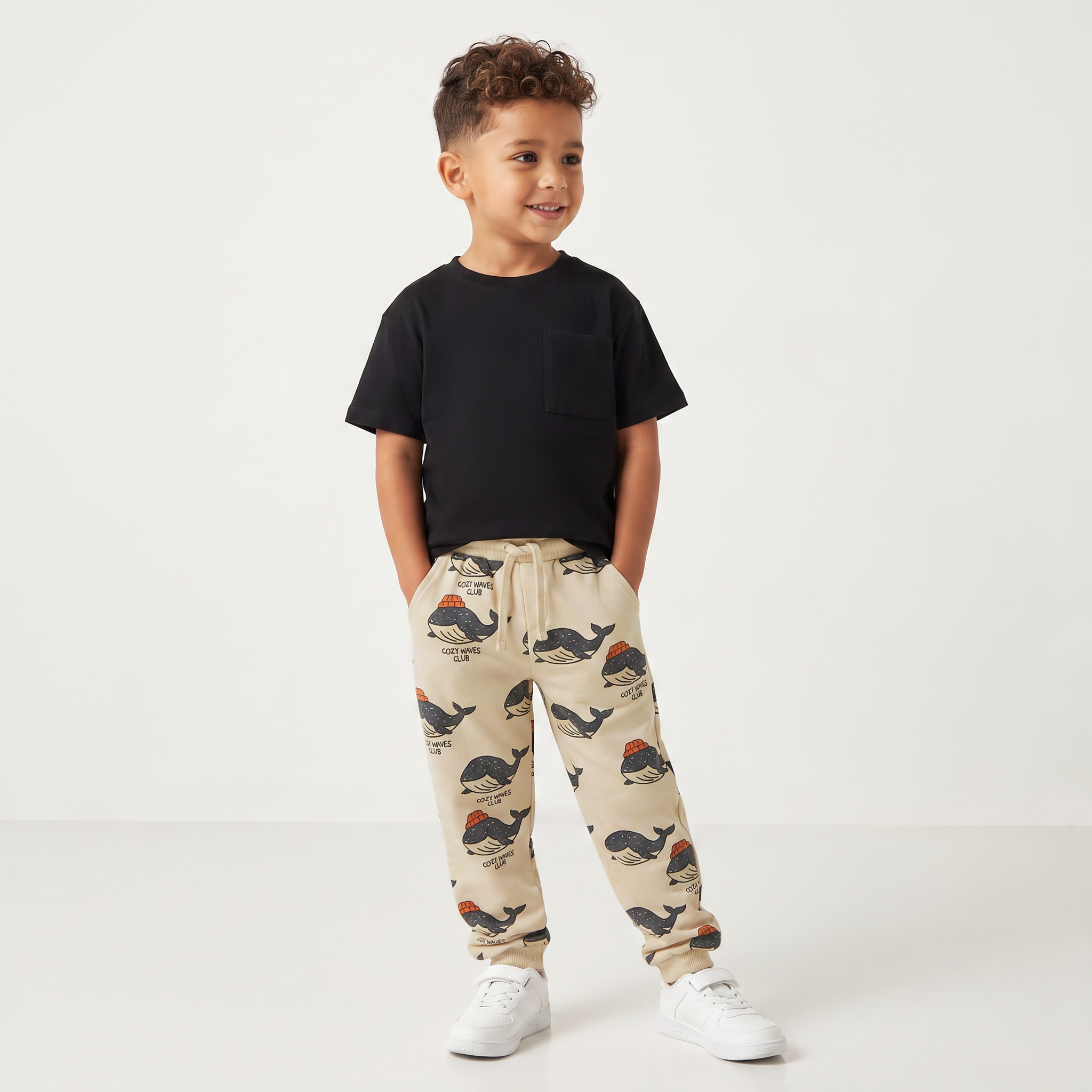 Juniors Elasticated Drawstring Waist Joggers with Whale Print-boys-clothing-bottoms-joggersandtrackpants-image-5