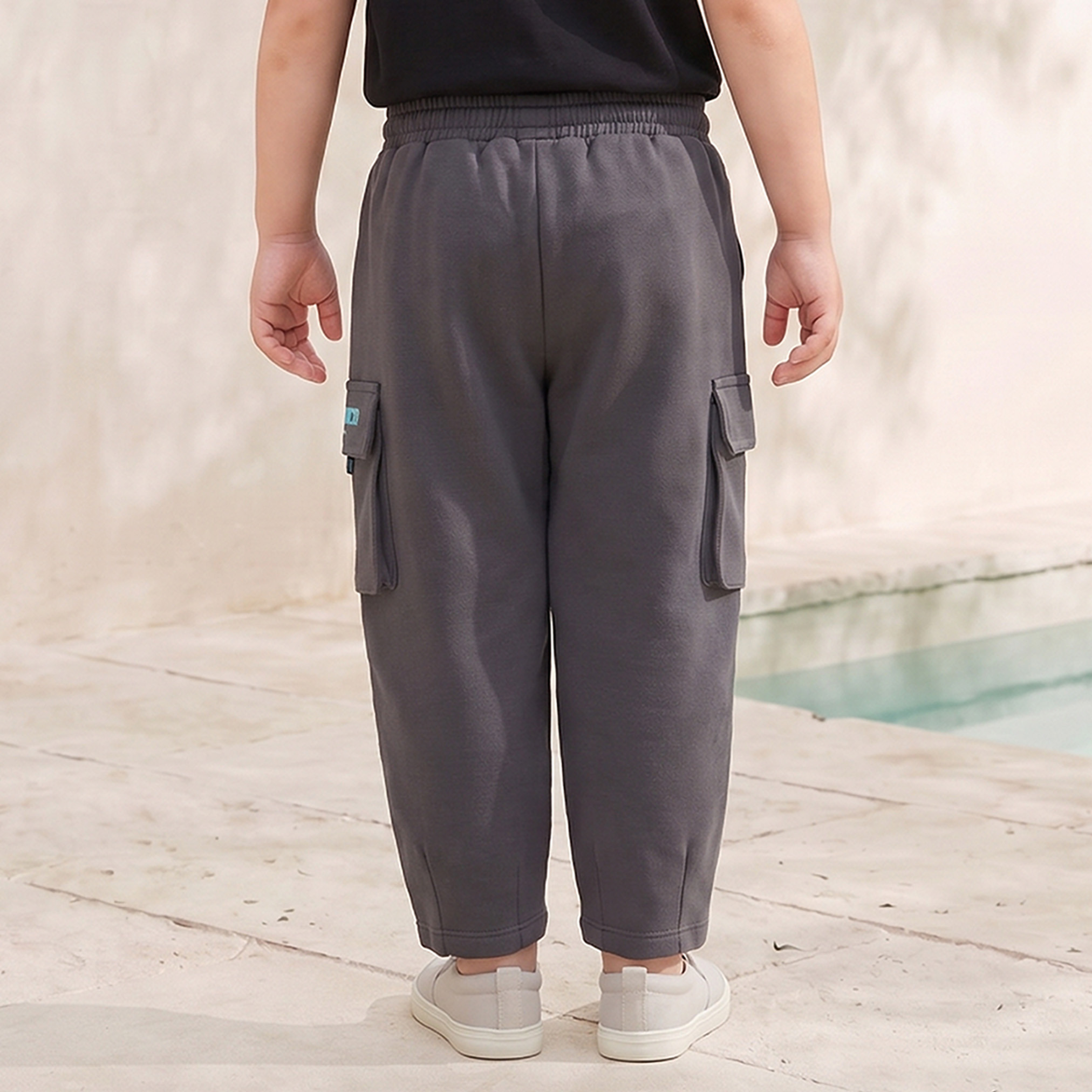 Juniors Elasticated Drawstring Waist Cargo Joggers with Panelled Design-boys-clothing-bottoms-joggersandtrackpants-image-3