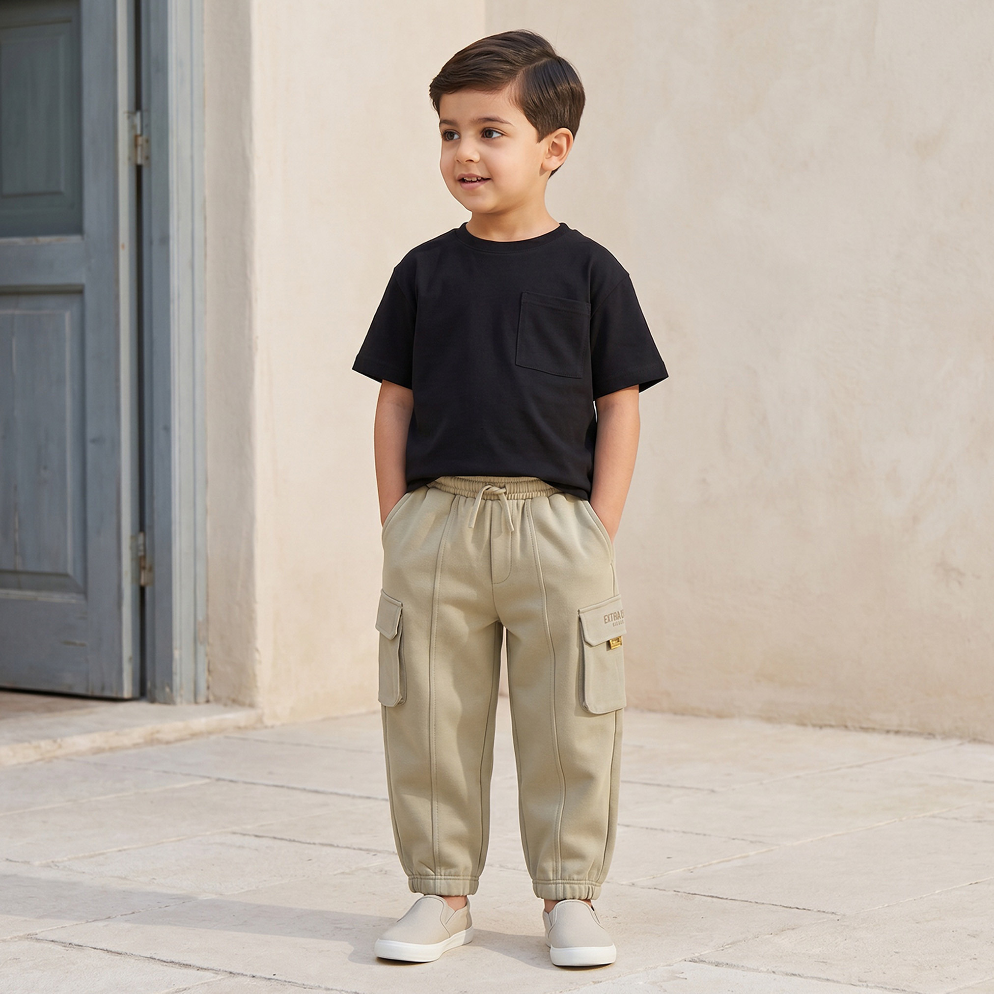 بنطلون جوغرز كارجو برباط خصر مطاطي وتصميم بخطوط من جونيورز-boys-clothing-bottoms-joggersandtrackpants-image-2