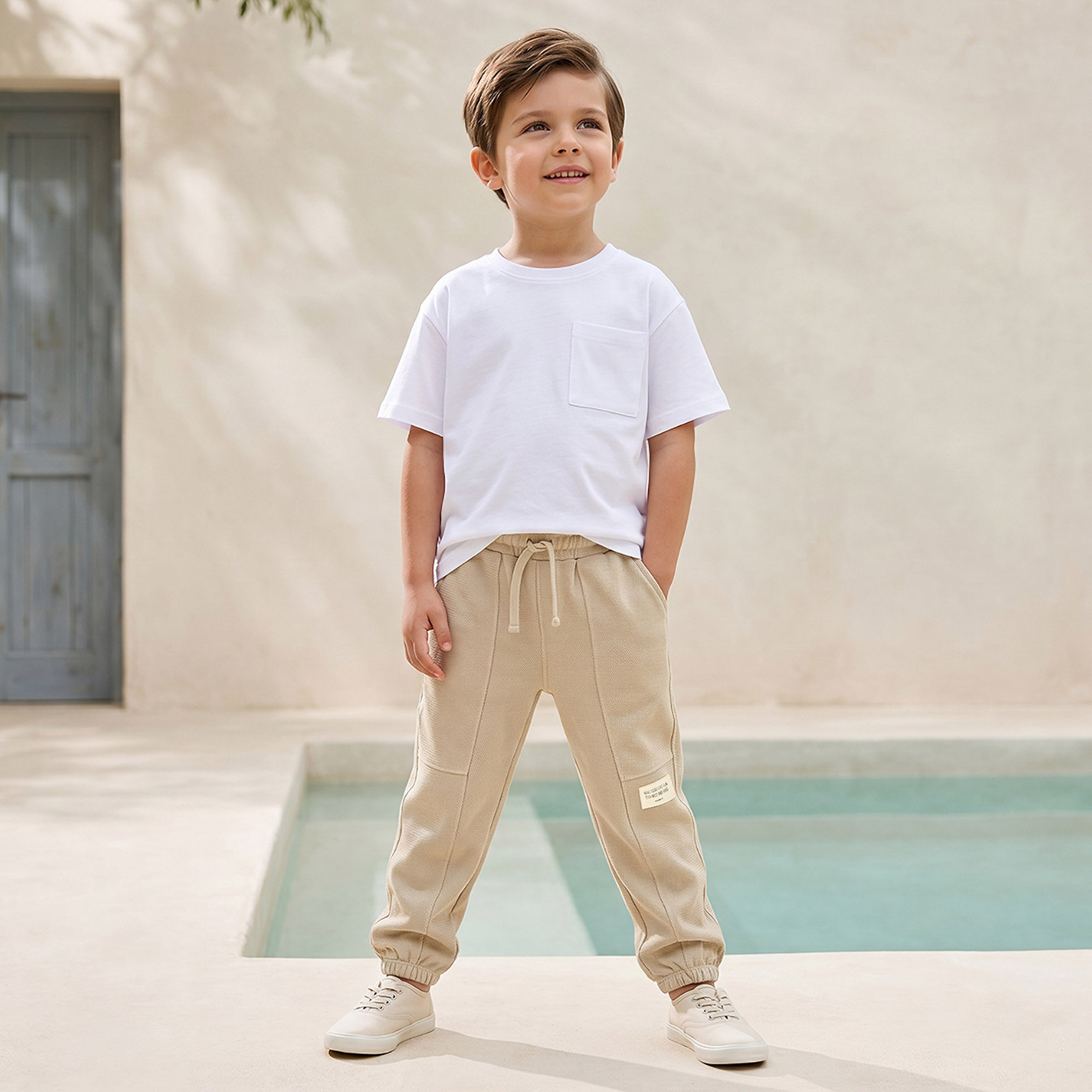 Juniors Elasticated Drawstring Joggers with Textured Design-boys-clothing-bottoms-joggersandtrackpants-image-5
