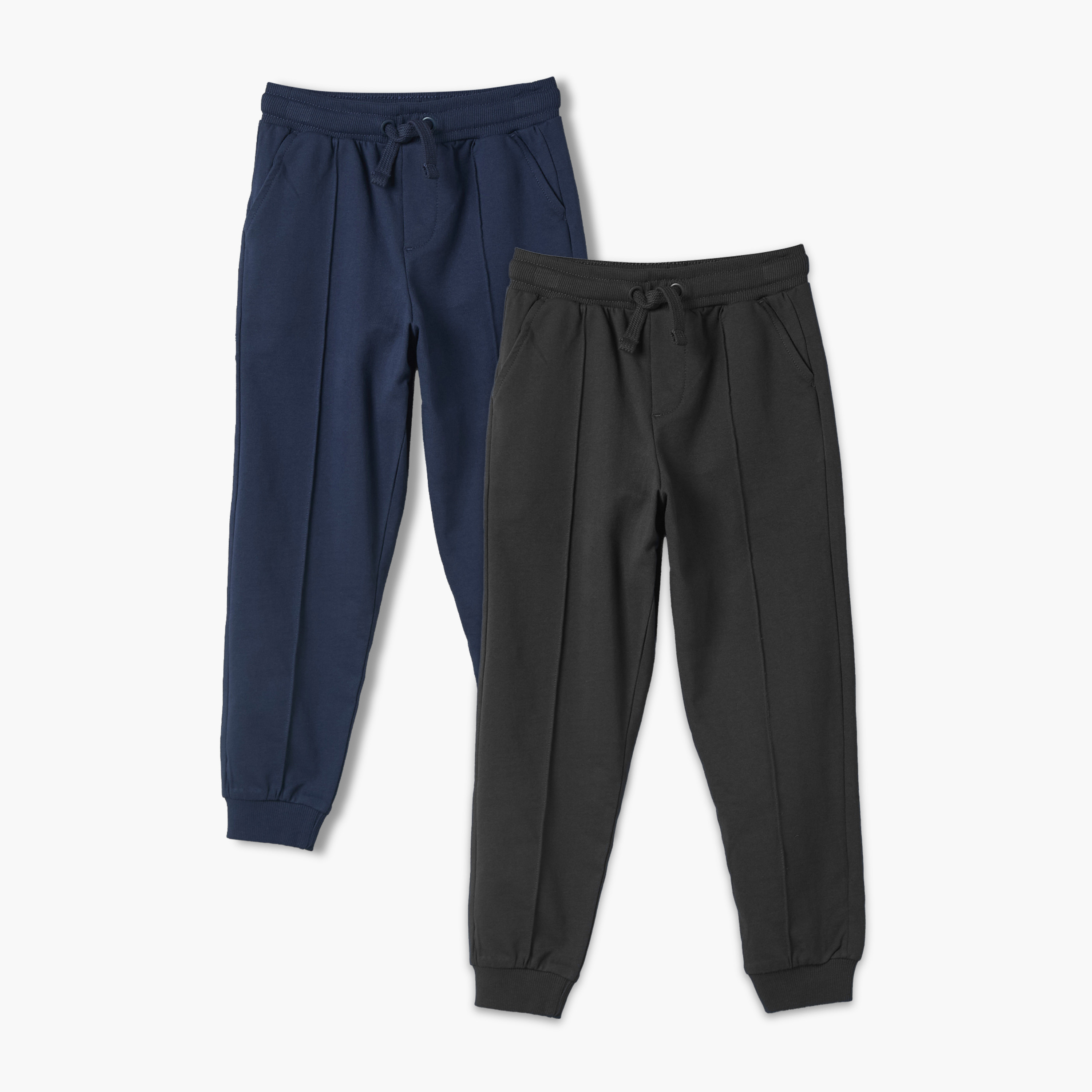 Pack of 2 Juniors Elasticated Drawstring Joggers with Pockets-boys-clothing-bottoms-joggersandtrackpants-image-1