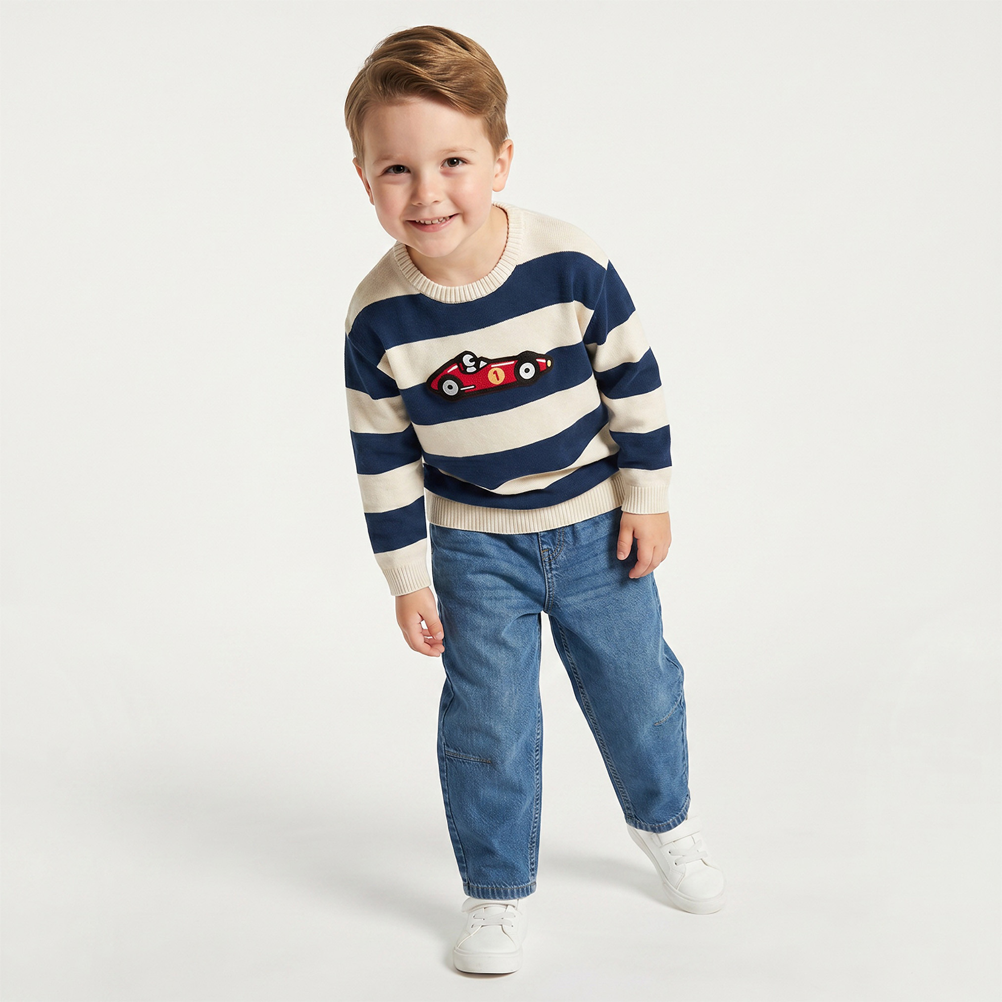 كنزة مخططة بأكمام طويلة وزخارف سيارة سباق من جونيورز-baby-boys-clothing-winterwear-jumpersandcardigans-image-2