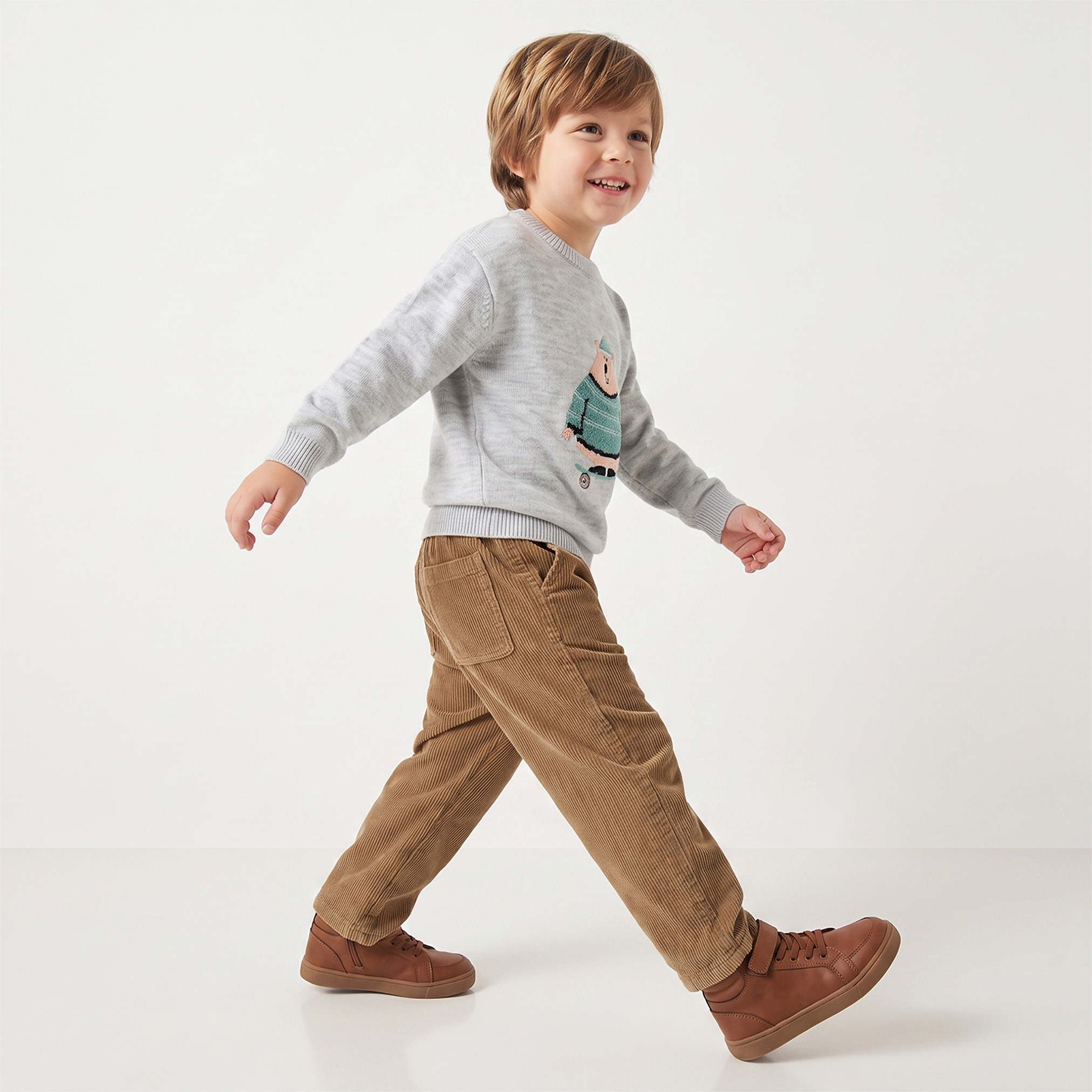 Juniors Bear Embroidered Sweater with Long Sleeves-baby-boys-clothing-winterwear-jumpersandcardigans-image-6