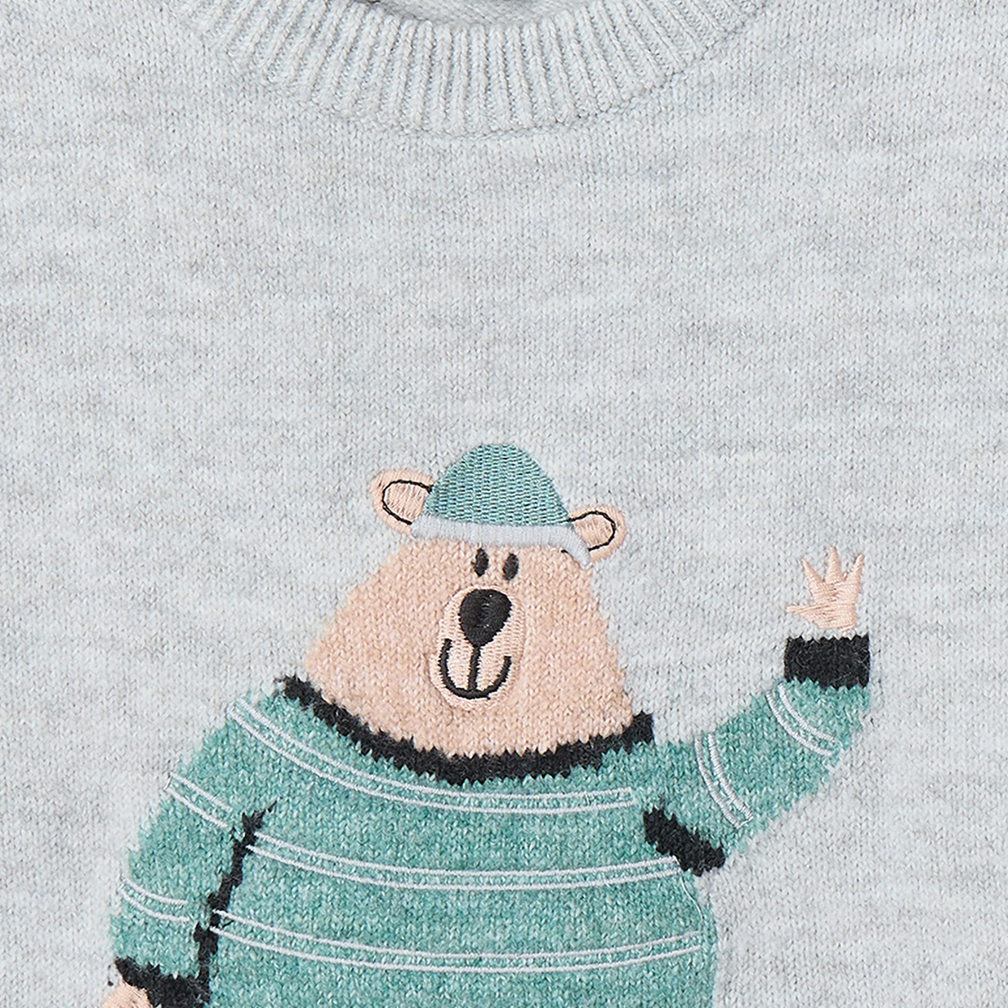 Juniors Bear Embroidered Sweater with Long Sleeves-baby-boys-clothing-winterwear-jumpersandcardigans-image-4