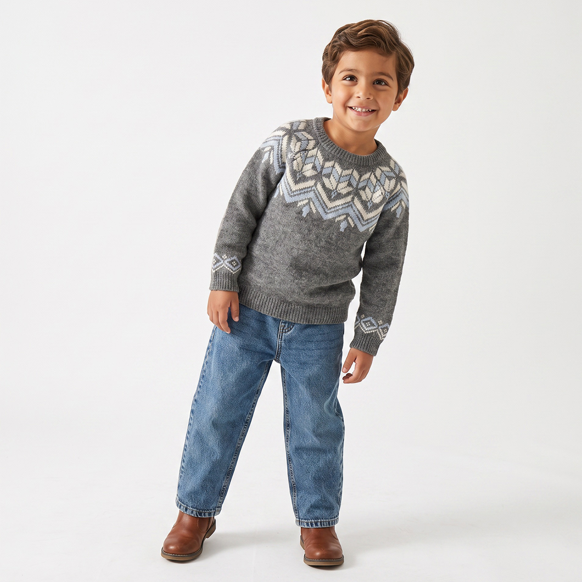 Juniors Geometric Print Sweater with Long Sleeves-baby-boys-clothing-winterwear-jumpersandcardigans-image-2