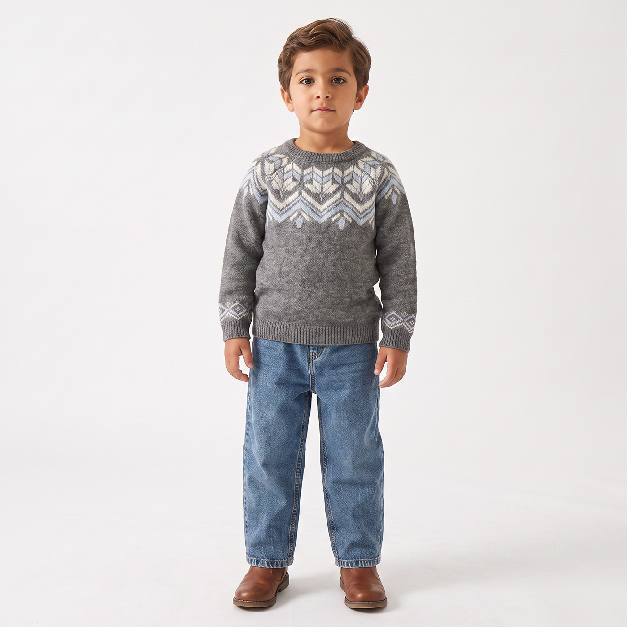 Juniors Geometric Print Sweater with Long Sleeves-baby-boys-clothing-winterwear-jumpersandcardigans-image-5