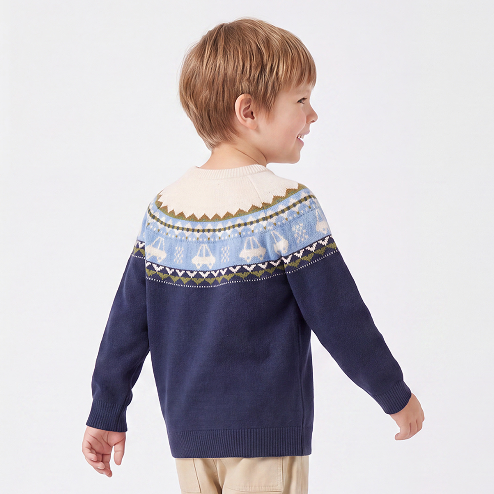 Juniors Car Print Sweater with Long Sleeves-baby-boys-clothing-winterwear-jumpersandcardigans-image-3
