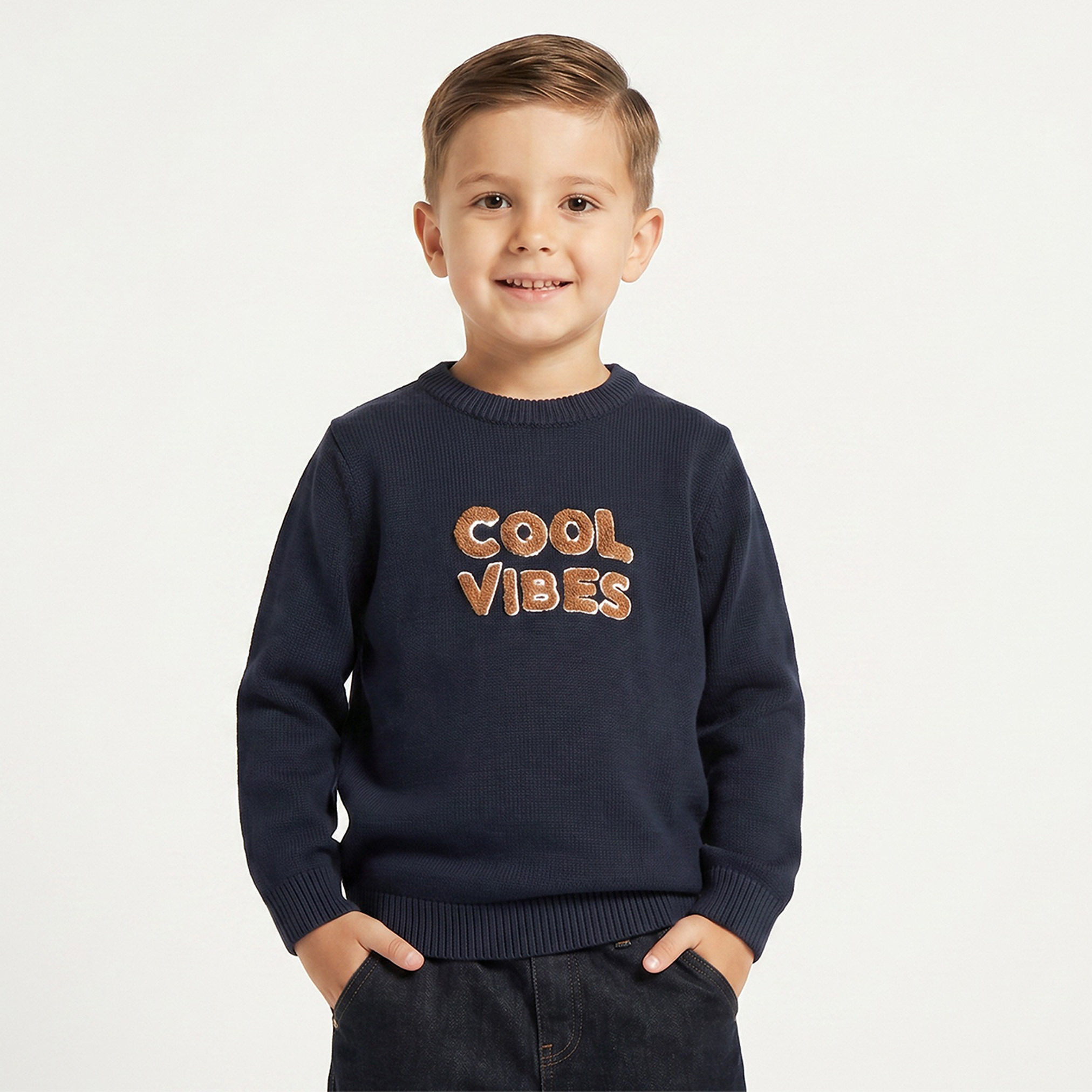 كنزة بارزة الملمس بأكمام طويلة وشعار من جونيورز-baby-boys-clothing-winterwear-jumpersandcardigans-image-1