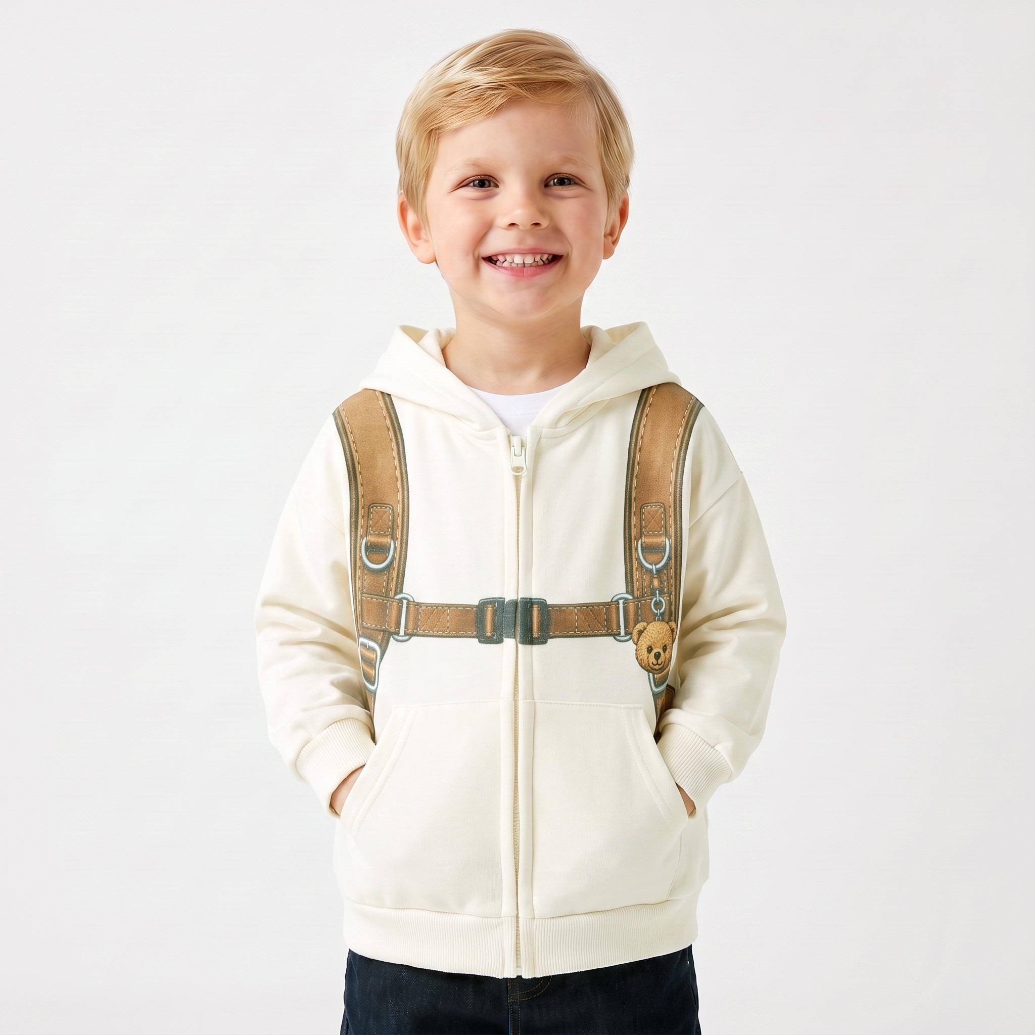 Juniors Bear Print Hoodie with Long Sleeves-baby-boys-clothing-winterwear-sweatshirts-image-1