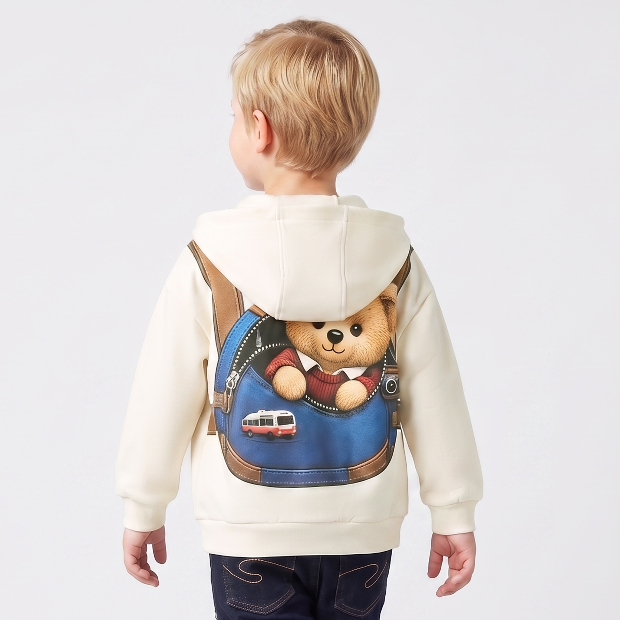 Juniors Bear Print Hoodie with Long Sleeves-baby-boys-clothing-winterwear-sweatshirts-image-3