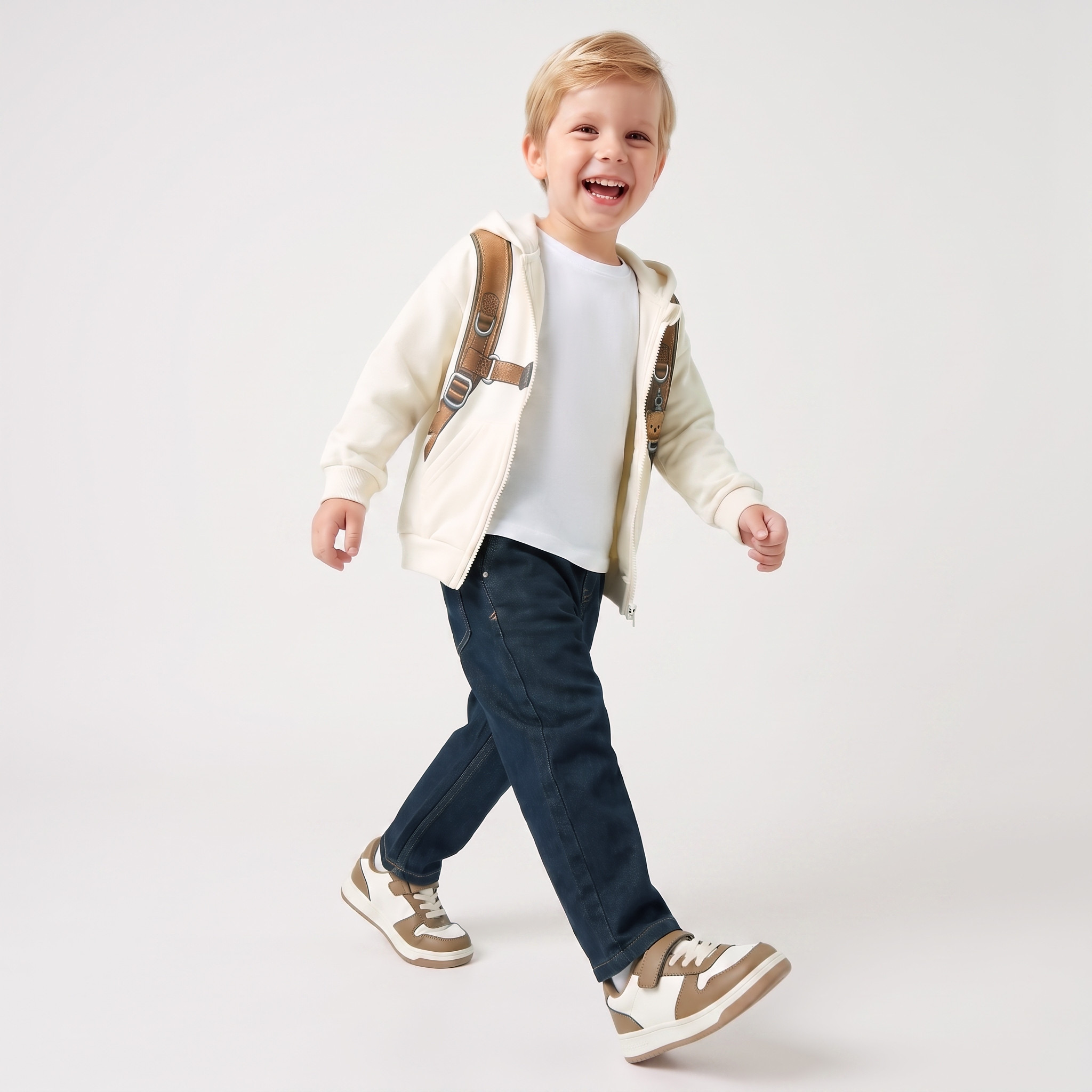 Juniors Bear Print Hoodie with Long Sleeves-baby-boys-clothing-winterwear-sweatshirts-image-2