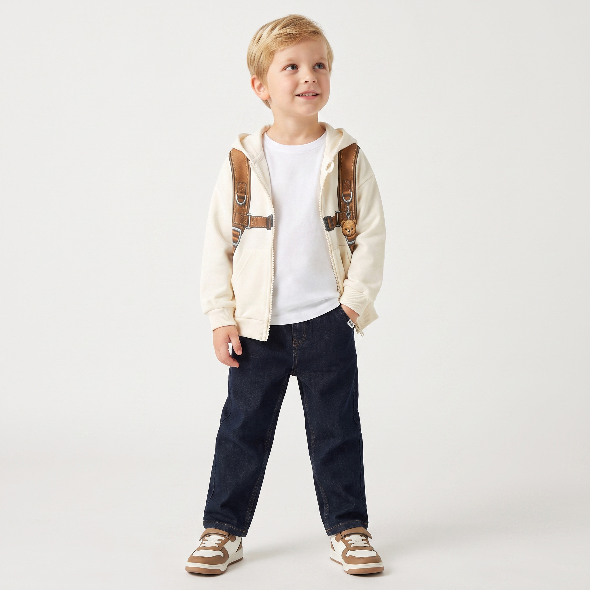 Juniors Bear Print Hoodie with Long Sleeves-baby-boys-clothing-winterwear-sweatshirts-image-5