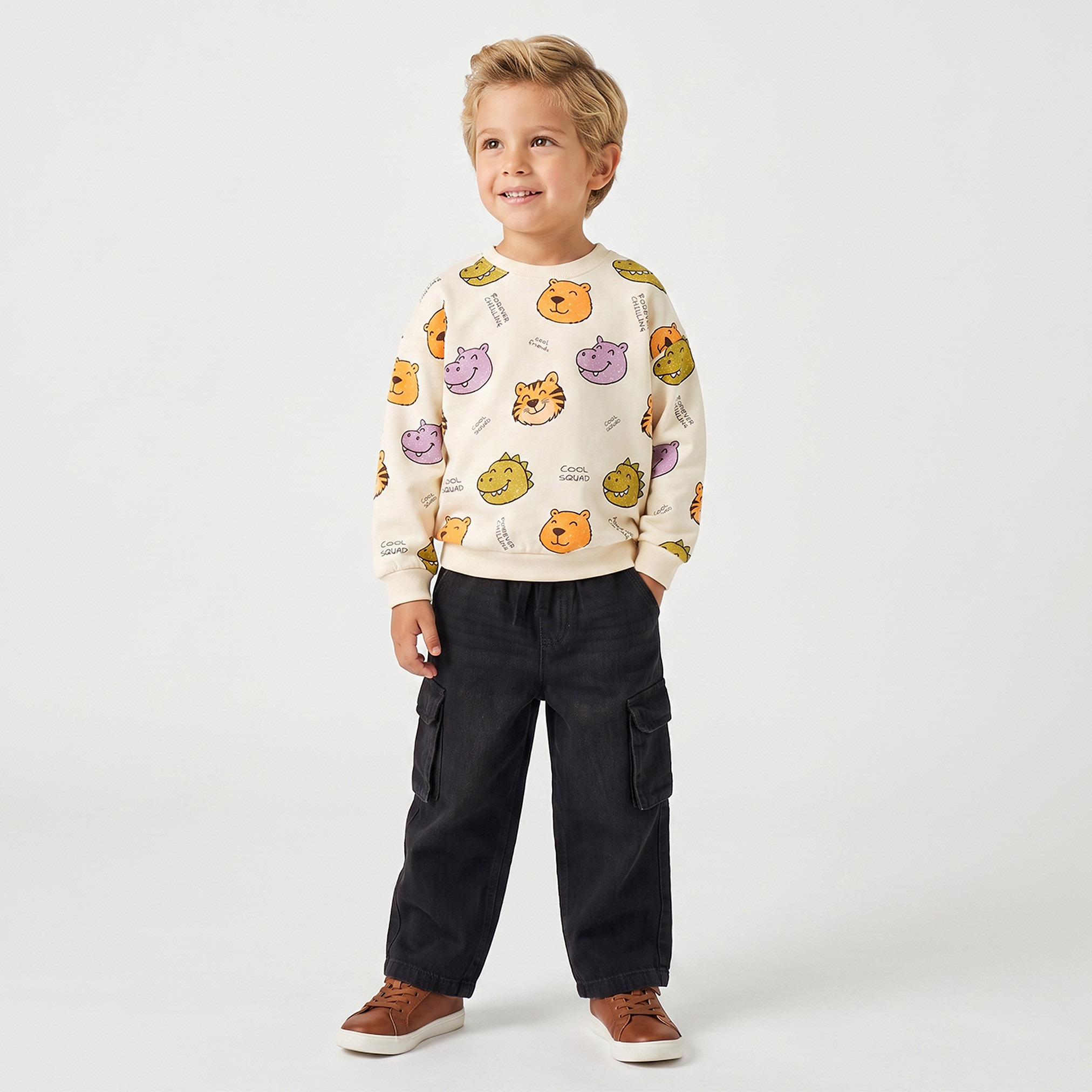 Juniors Safari Print Sweatshirt with Long Sleeves-baby-boys-clothing-sweatshirts-image-2