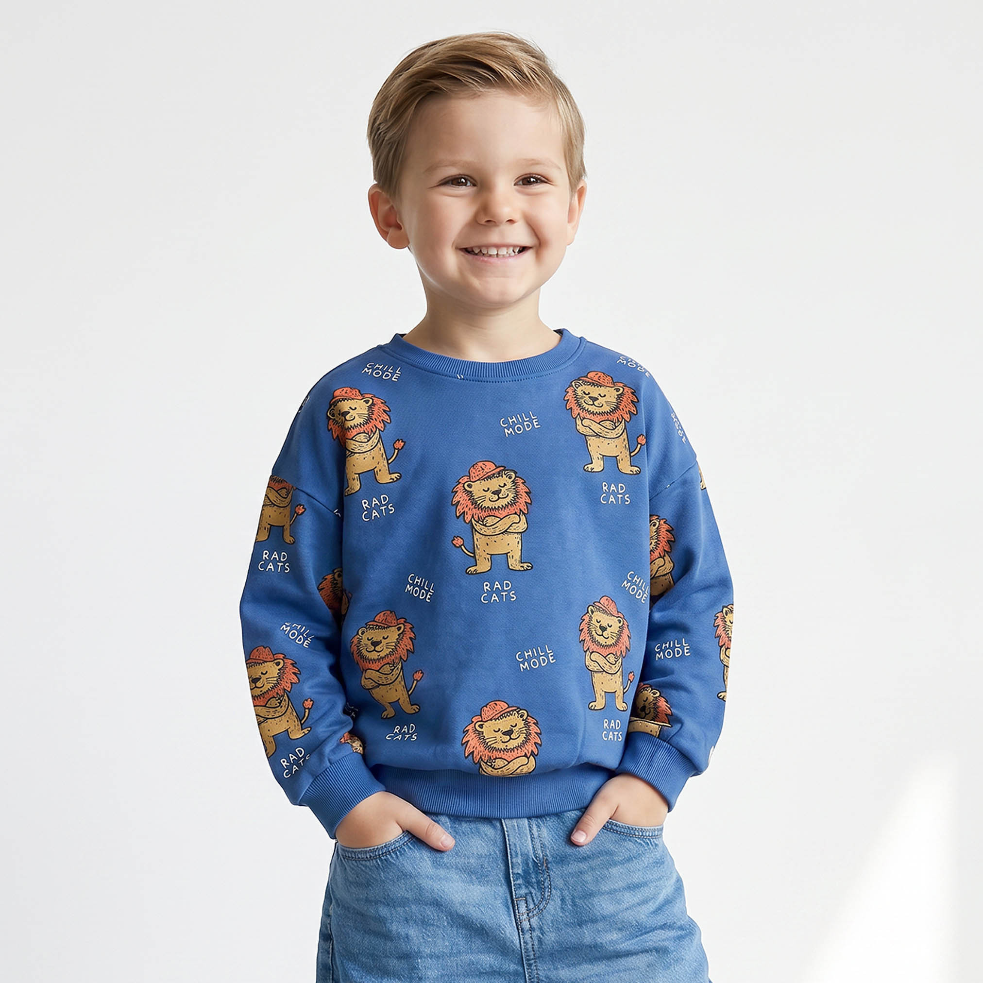 Juniors Lion Print Sweatshirt with Long Sleeves-baby-boys-clothing-sweatshirts-image-1