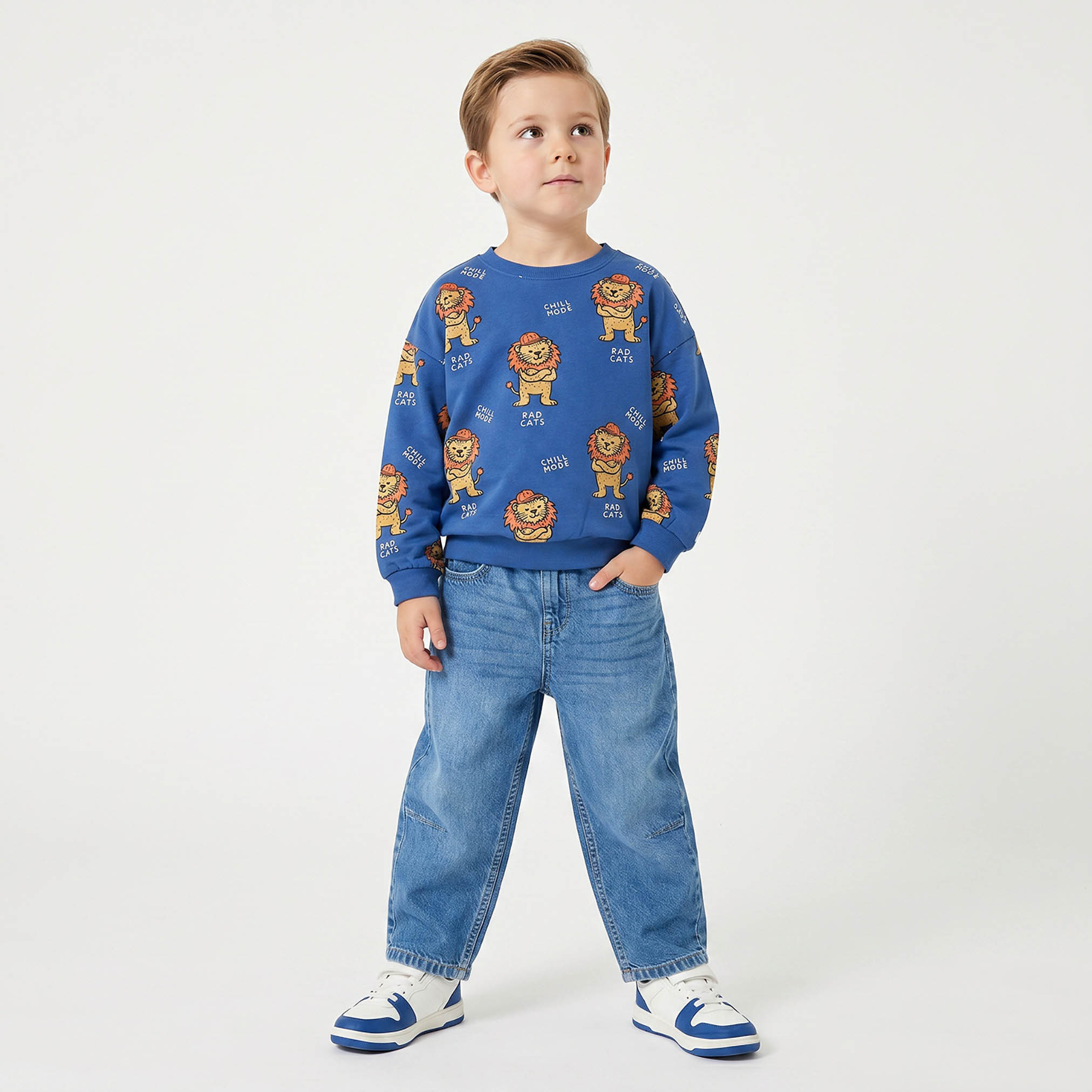 Juniors Lion Print Sweatshirt with Long Sleeves-baby-boys-clothing-sweatshirts-image-2