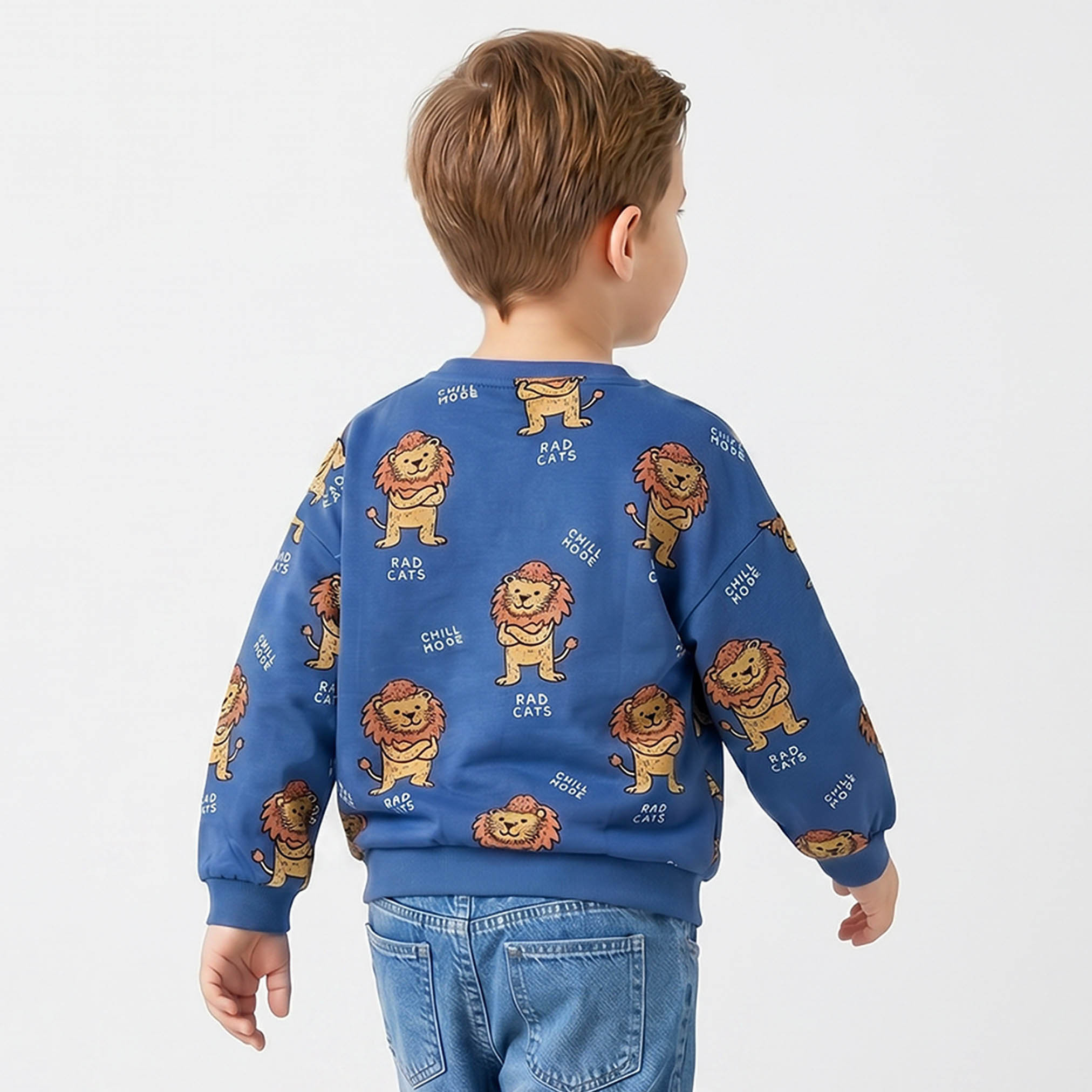 Juniors Lion Print Sweatshirt with Long Sleeves-baby-boys-clothing-sweatshirts-image-3