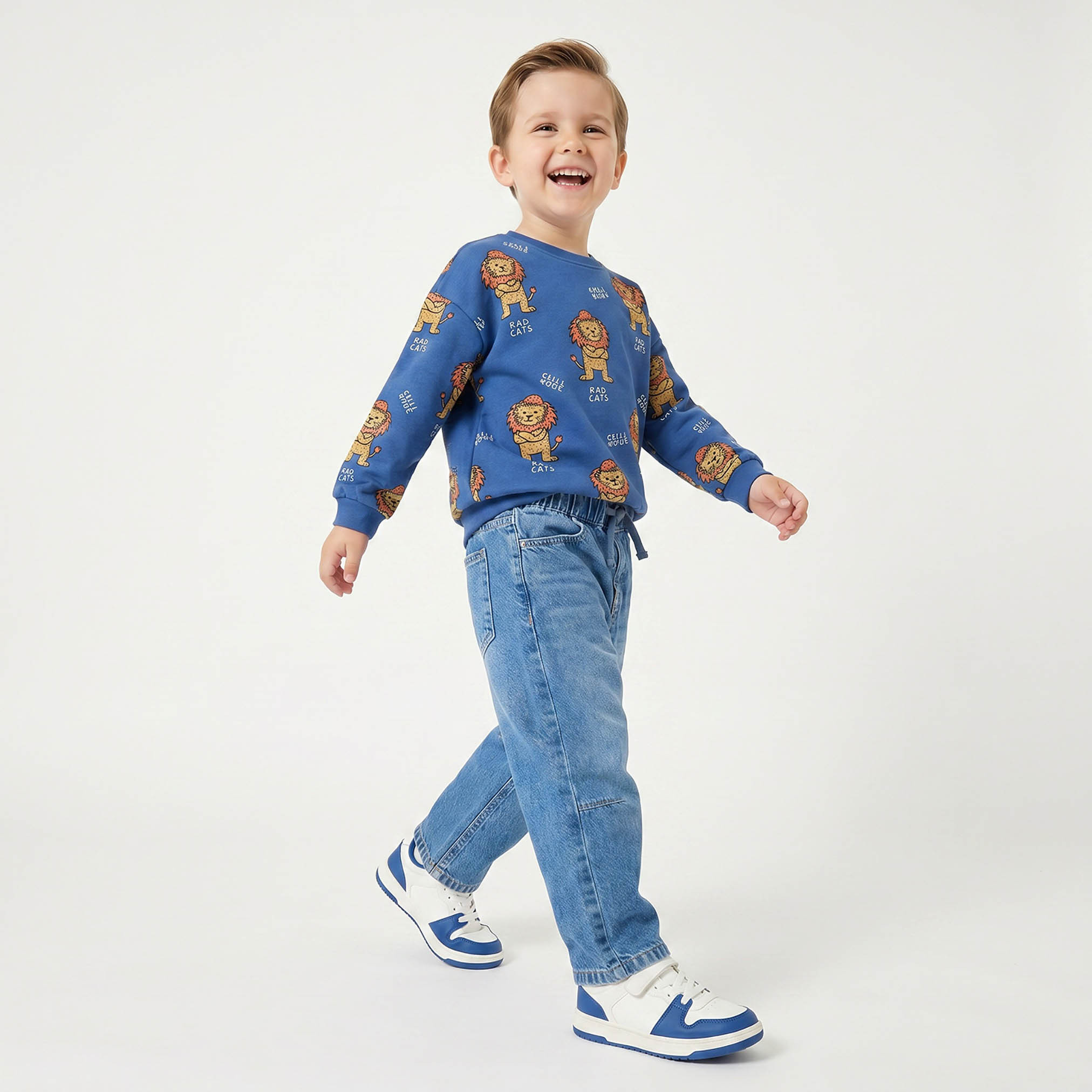Juniors Lion Print Sweatshirt with Long Sleeves-baby-boys-clothing-sweatshirts-image-5