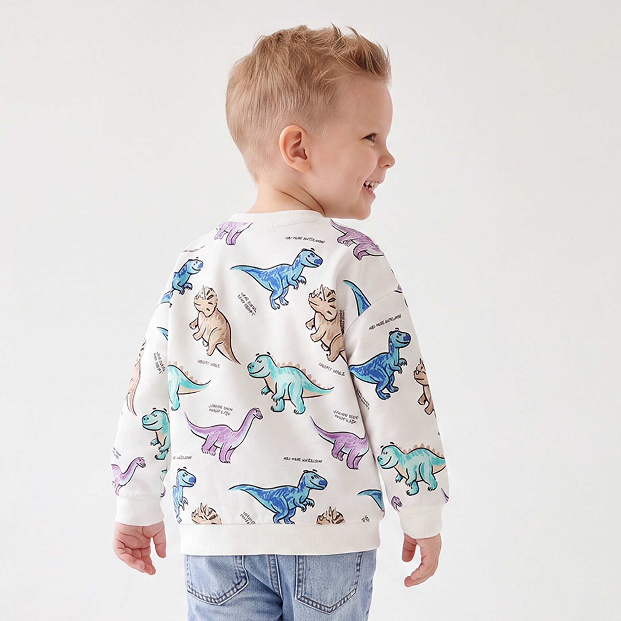 Juniors Dinosaur Print Sweatshirt with Long Sleeves-baby-boys-clothing-winterwear-sweatshirts-image-3