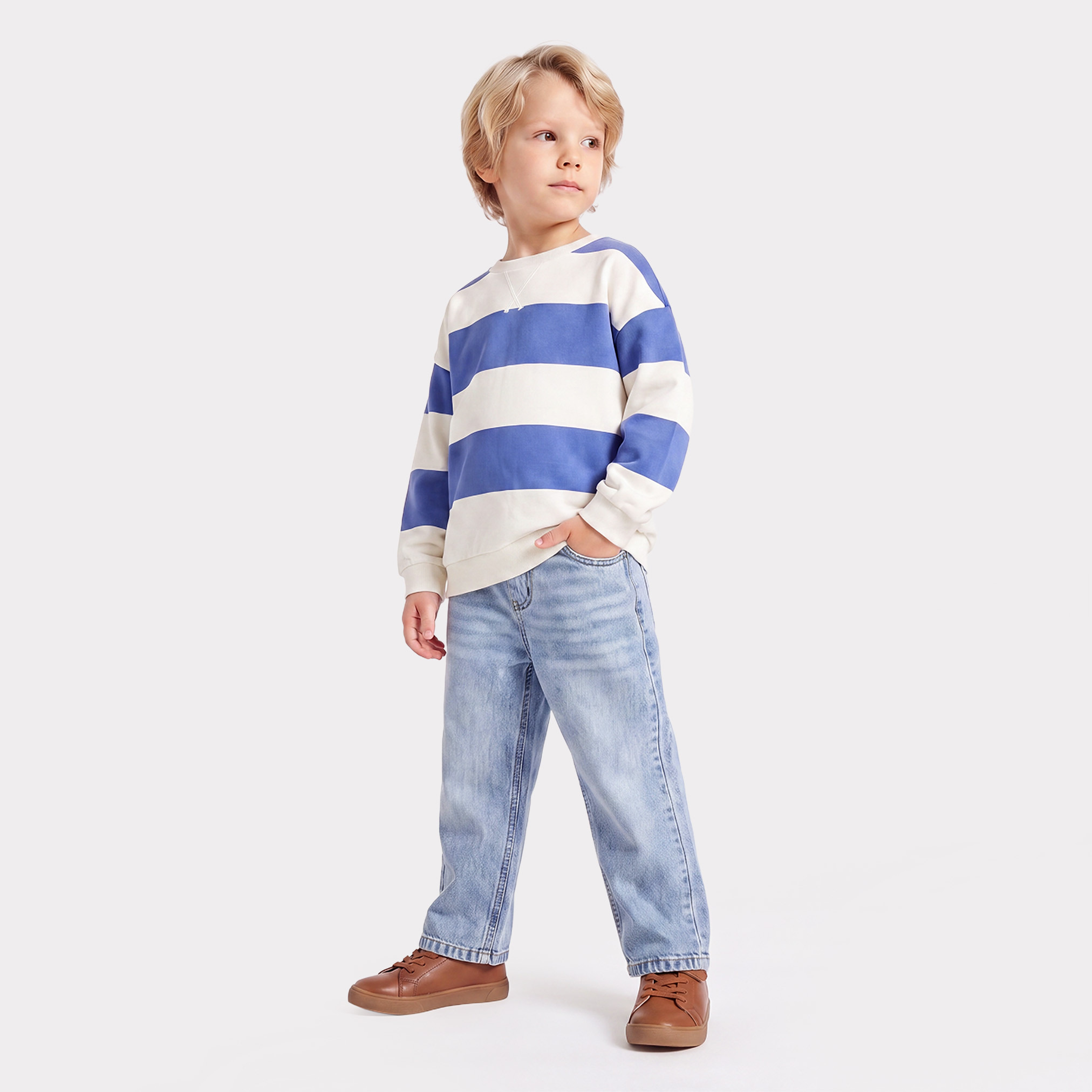 Juniors Striped Sweatshirt with Long Sleeves-baby-boys-clothing-winterwear-sweatshirts-image-2