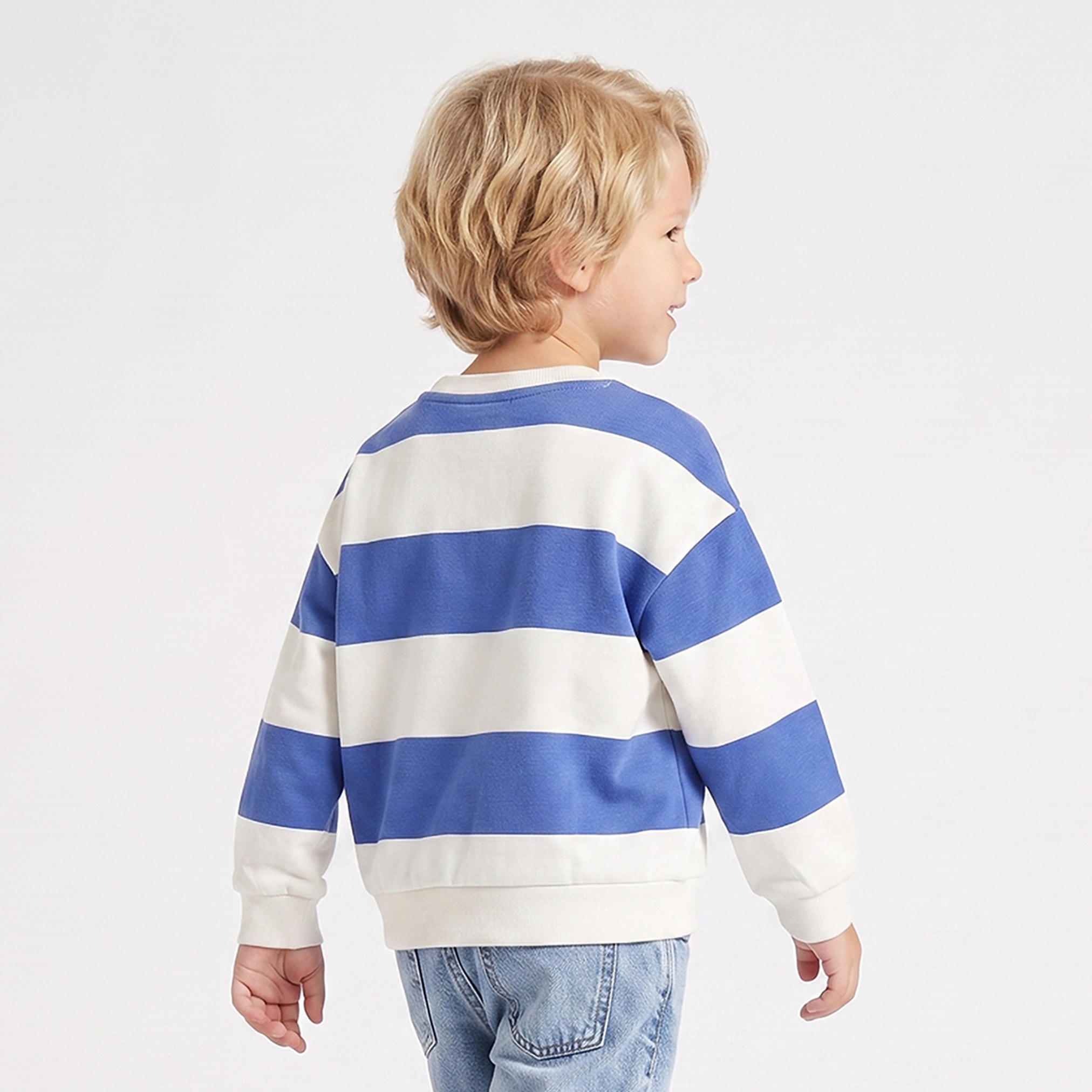 Juniors Striped Sweatshirt with Long Sleeves-baby-boys-clothing-winterwear-sweatshirts-image-3