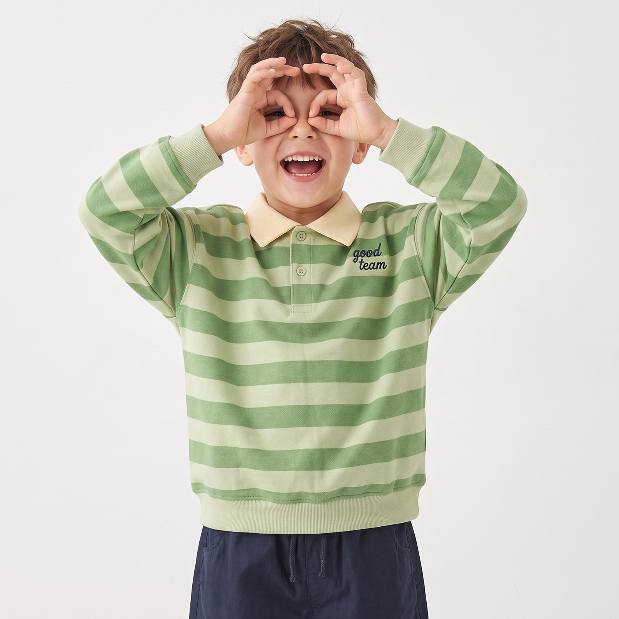 Juniors Striped Polo Sweatshirt with Long Sleeves-baby-boys-clothing-winterwear-sweatshirts-image-1