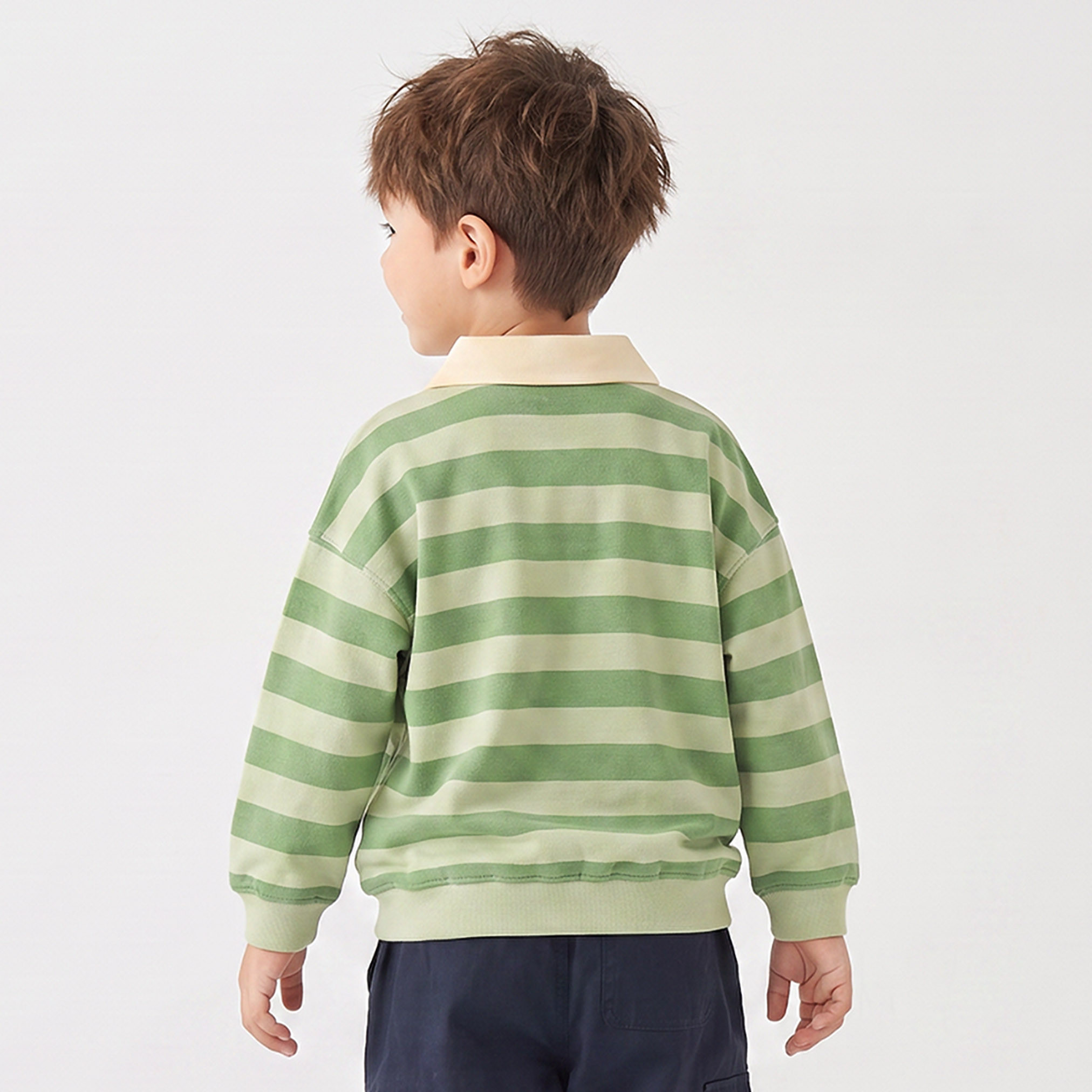 Juniors Striped Polo Sweatshirt with Long Sleeves-baby-boys-clothing-winterwear-sweatshirts-image-2