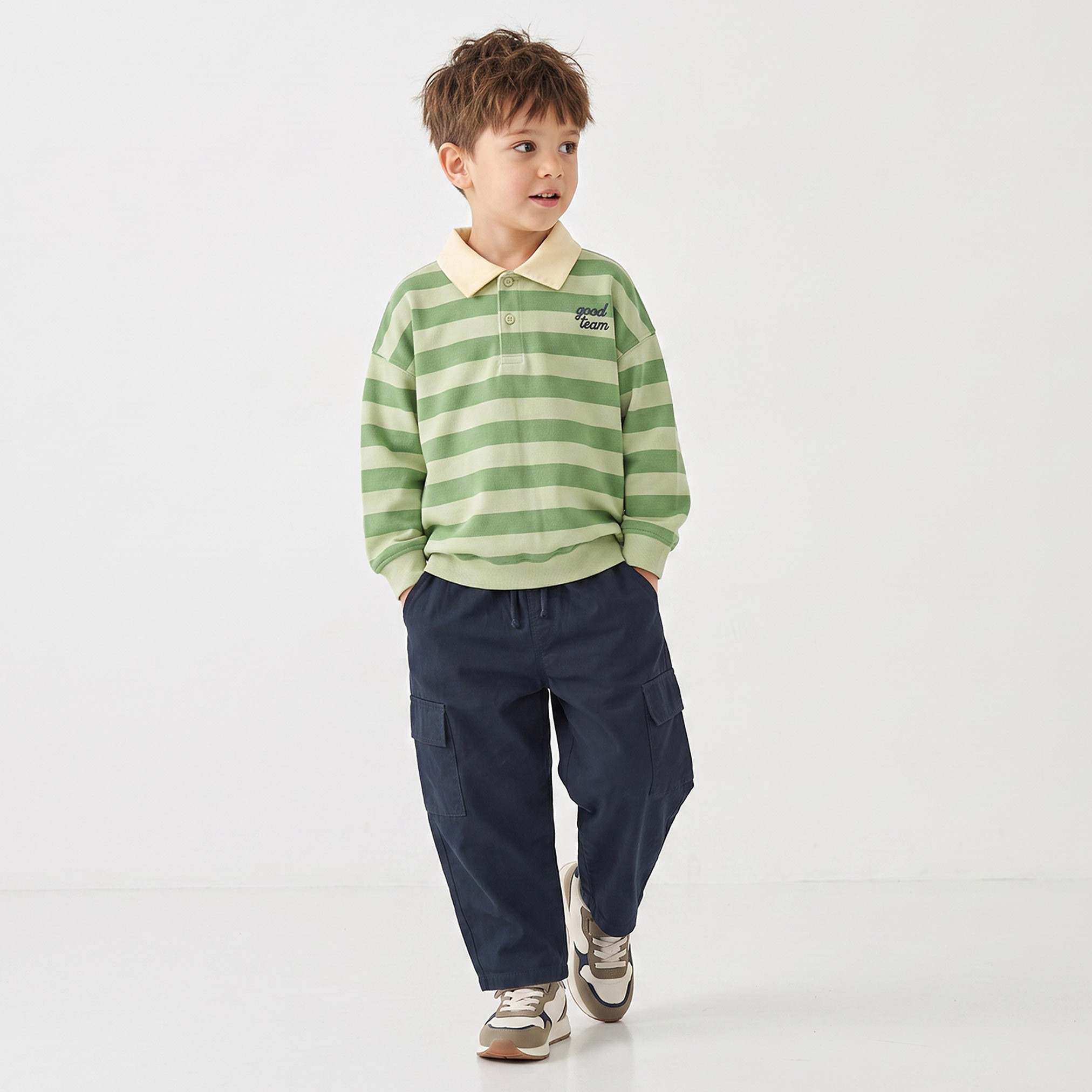 Juniors Striped Polo Sweatshirt with Long Sleeves-baby-boys-clothing-winterwear-sweatshirts-image-4