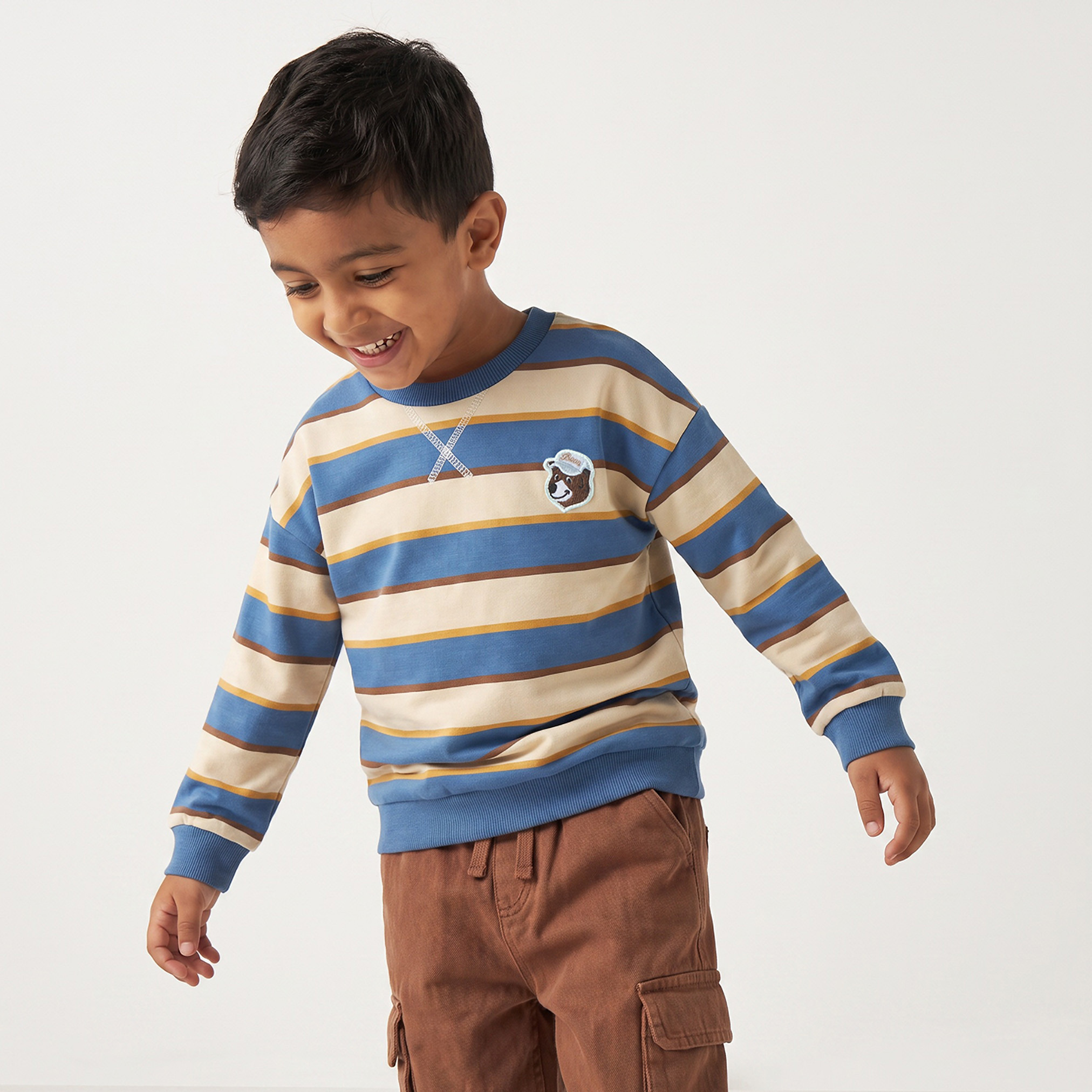 Juniors Striped Sweatshirt with Drop Sleeves-boys-clothing-sweatshirts-image-1