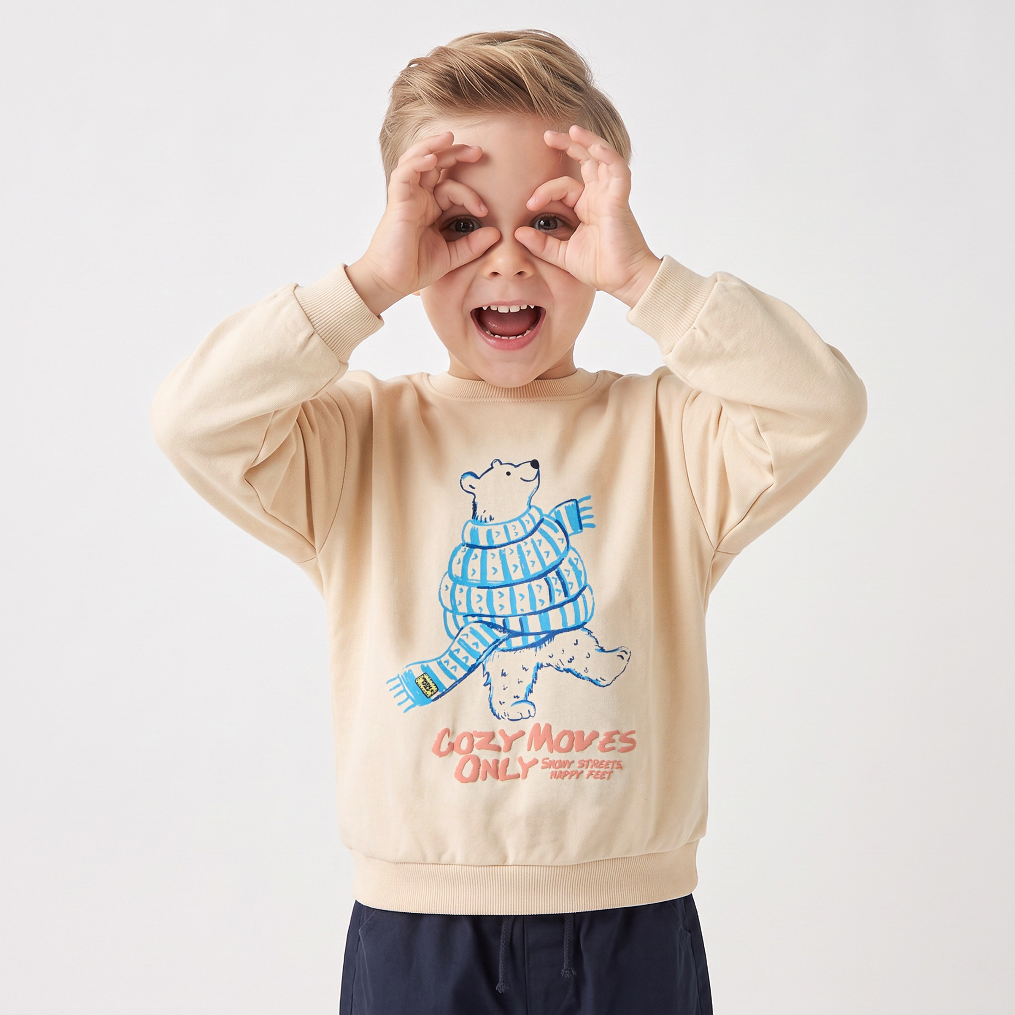 Juniors Polar Bear Print Sweatshirt with Long Sleeves-baby-boys-clothing-winterwear-sweatshirts-image-1