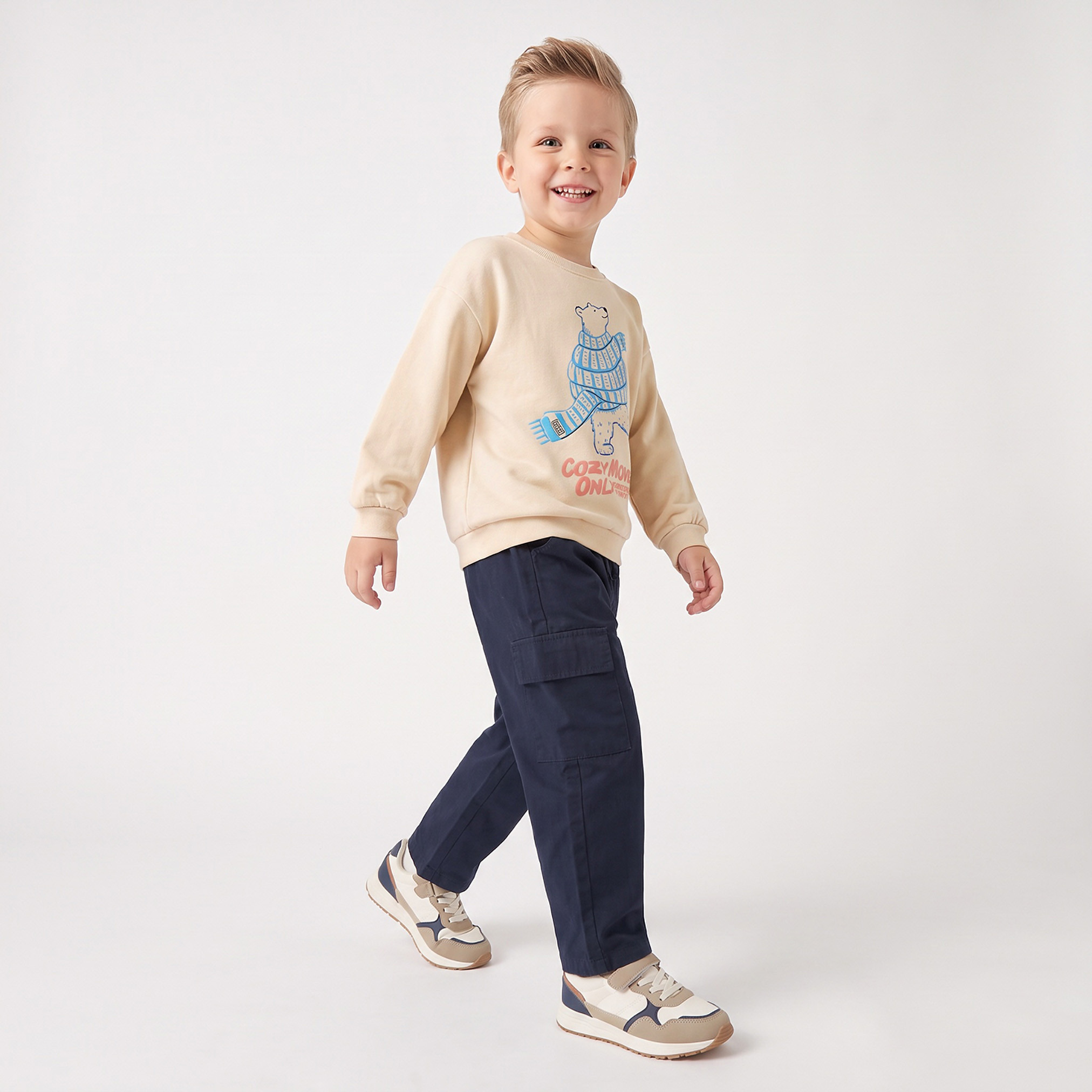 Juniors Polar Bear Print Sweatshirt with Long Sleeves-baby-boys-clothing-winterwear-sweatshirts-image-3