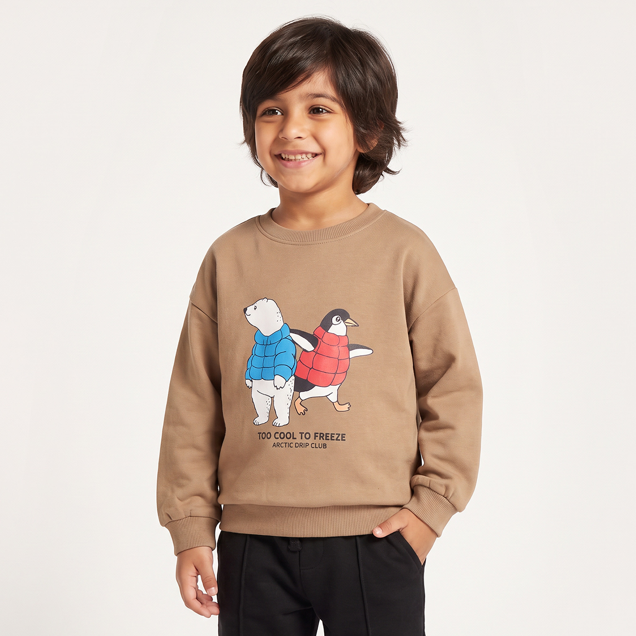 Juniors Arctic Print Sweatshirt with Long Sleeves-baby-boys-clothing-winterwear-sweatshirts-image-1