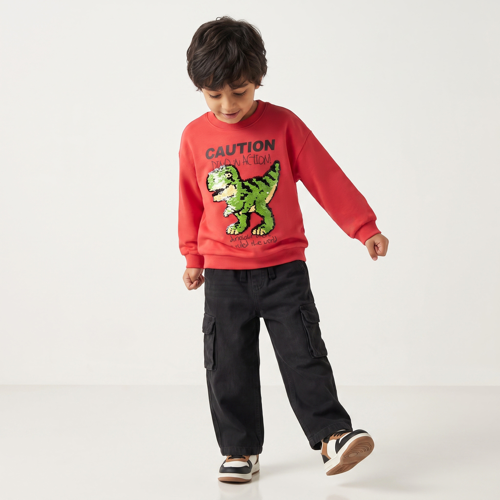 Juniors Dinosaur Embellished Sweatshirt with Long Sleeves-baby-boys-clothing-winterwear-sweatshirts-image-2