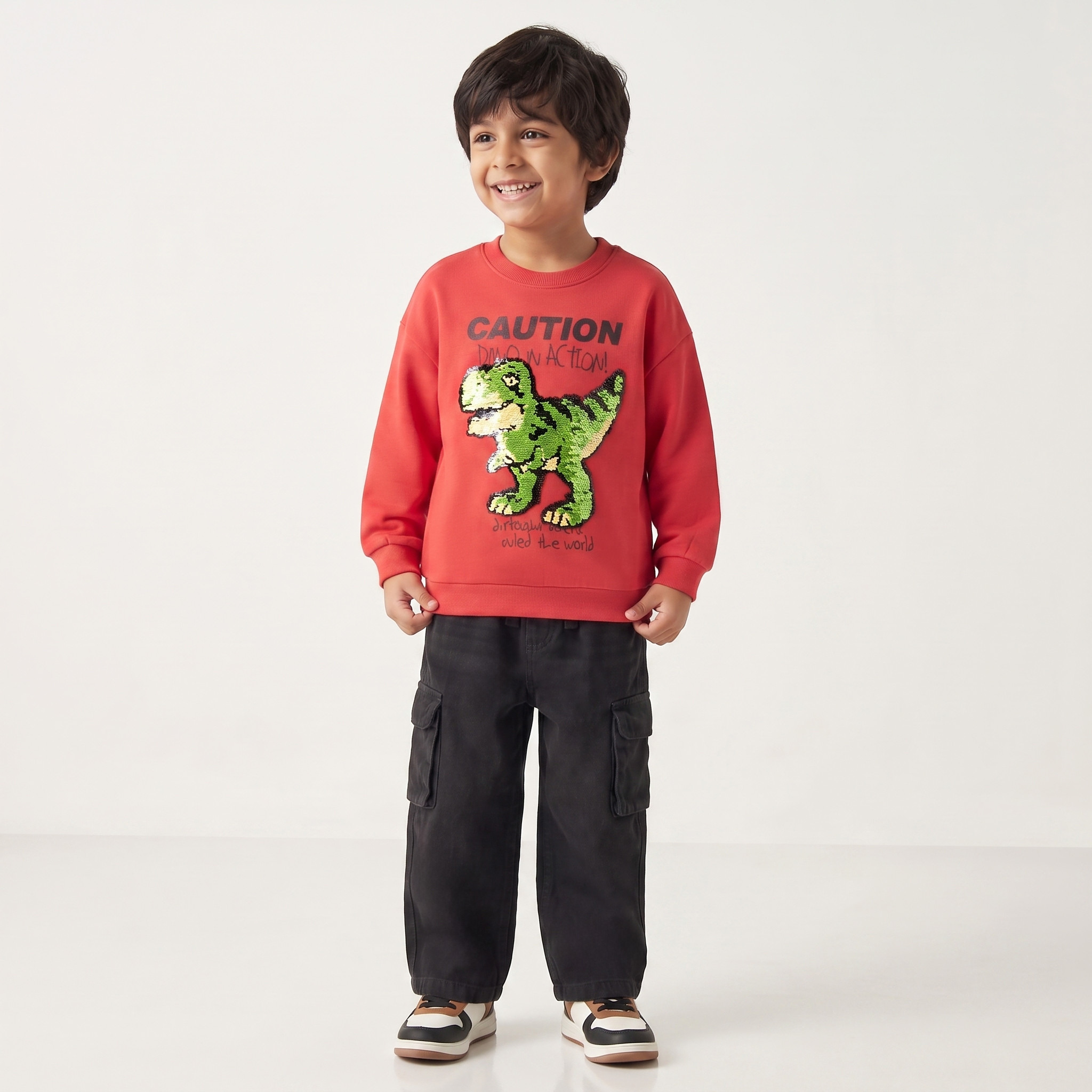 Juniors Dinosaur Embellished Sweatshirt with Long Sleeves-baby-boys-clothing-winterwear-sweatshirts-image-5