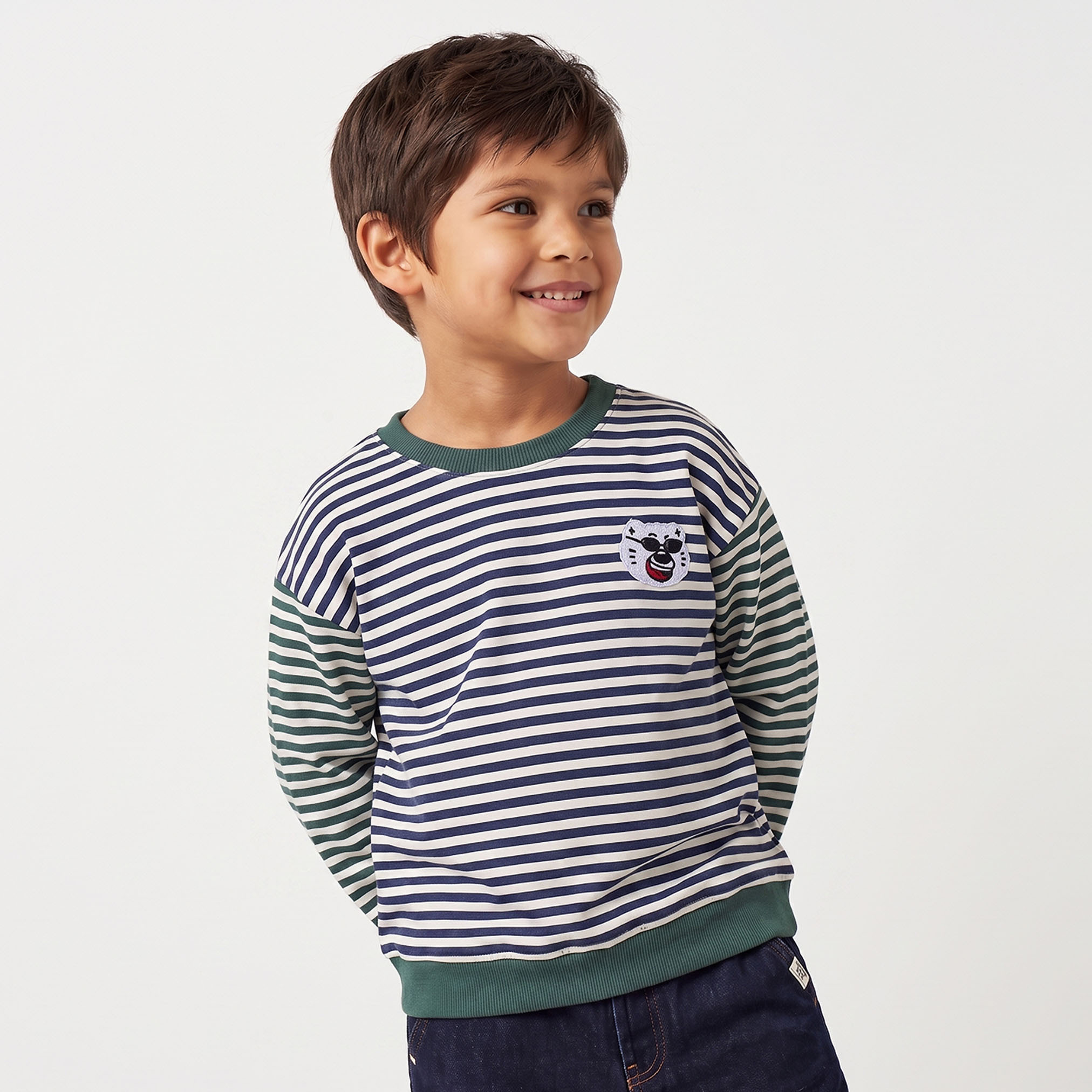 Juniors Striped Sweatshirt with Long Sleeves-baby-boys-clothing-winterwear-sweatshirts-image-1