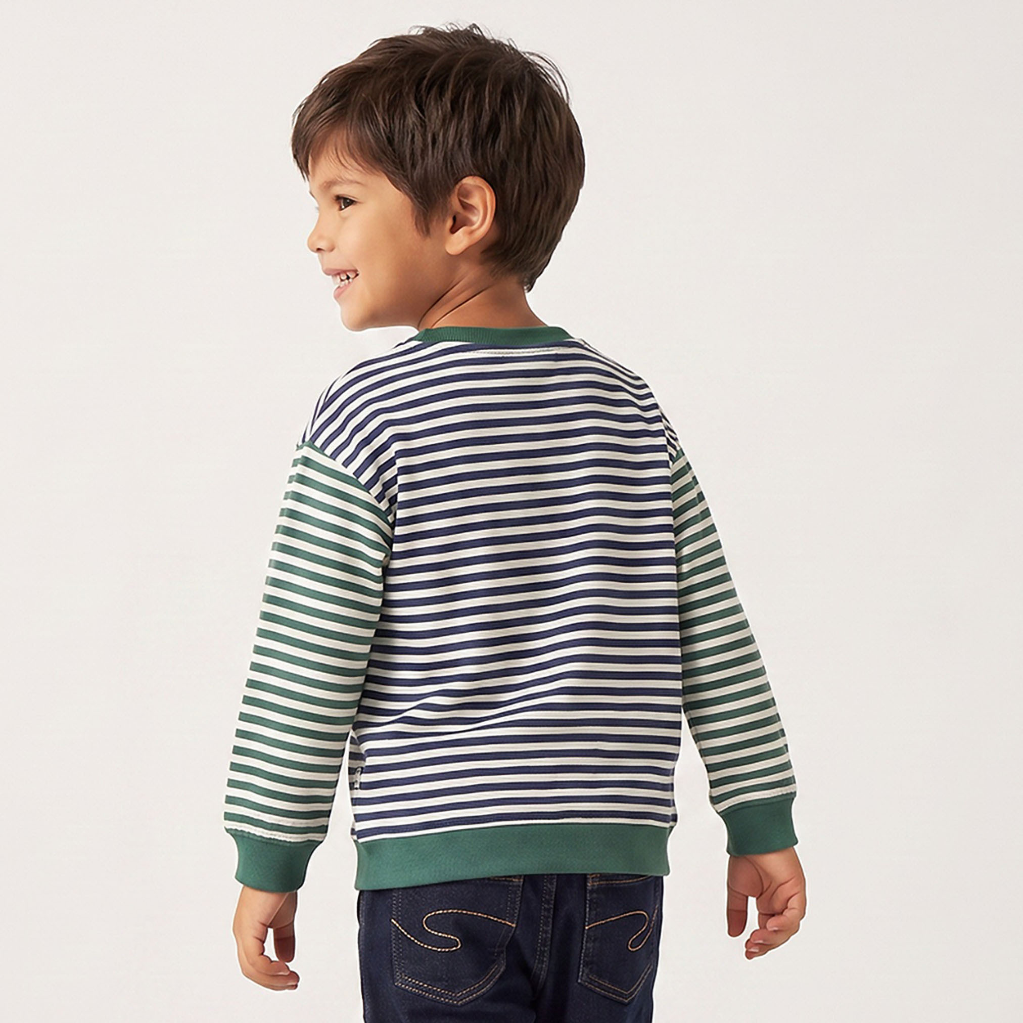 Juniors Striped Sweatshirt with Long Sleeves-baby-boys-clothing-winterwear-sweatshirts-image-2