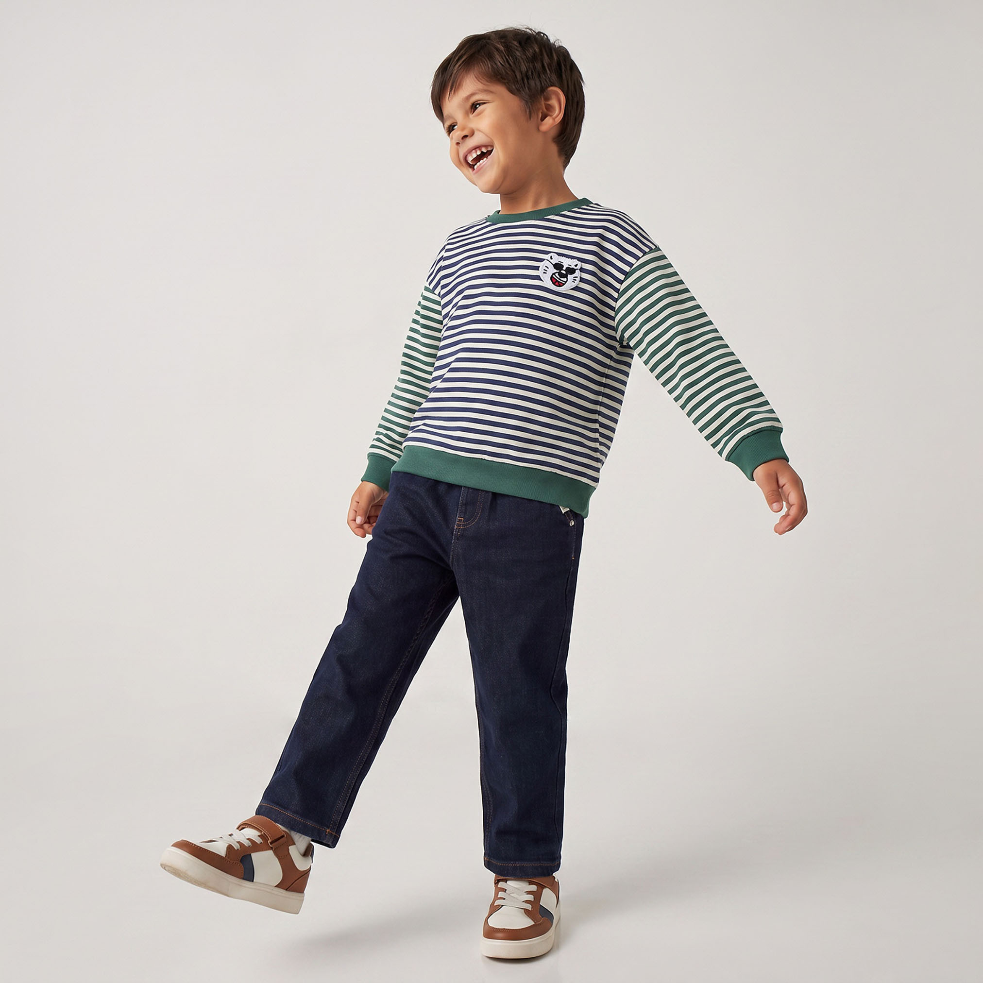 Juniors Striped Sweatshirt with Long Sleeves-baby-boys-clothing-winterwear-sweatshirts-image-3