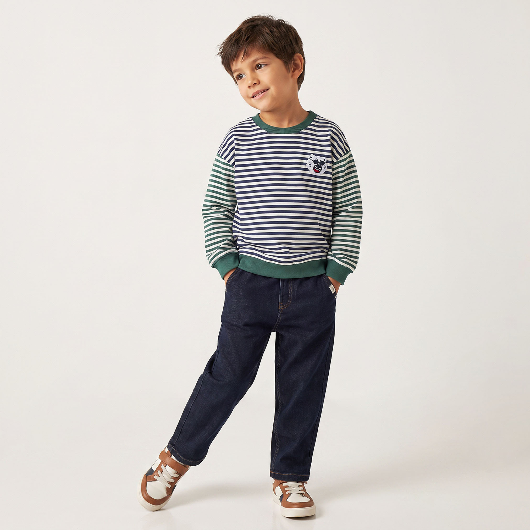Juniors Striped Sweatshirt with Long Sleeves-baby-boys-clothing-winterwear-sweatshirts-image-5