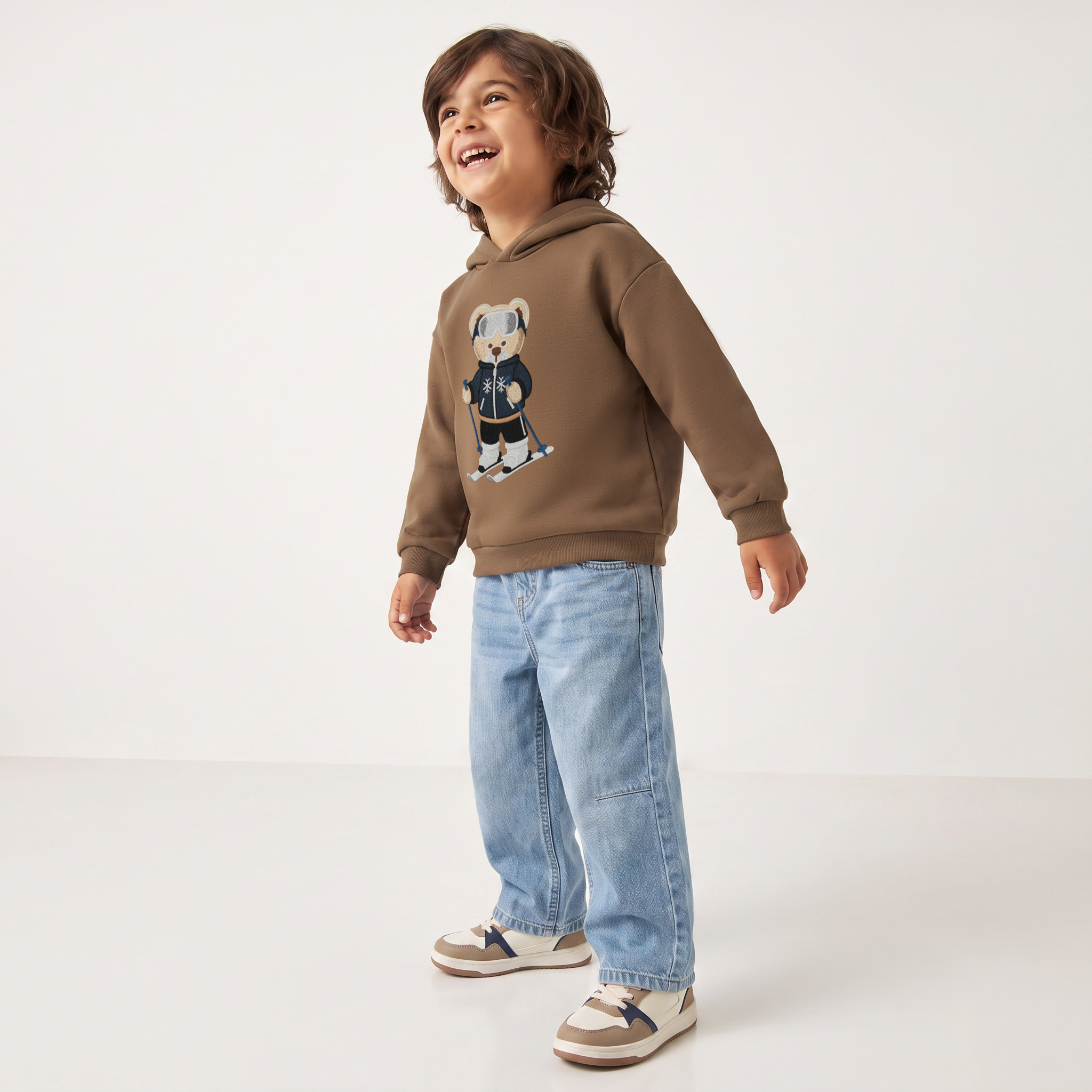 Juniors Skiing Bear Embroidery Hooded Sweatshirt with Long Sleeves-boys-clothing-winterwear-sweatshirts-image-2