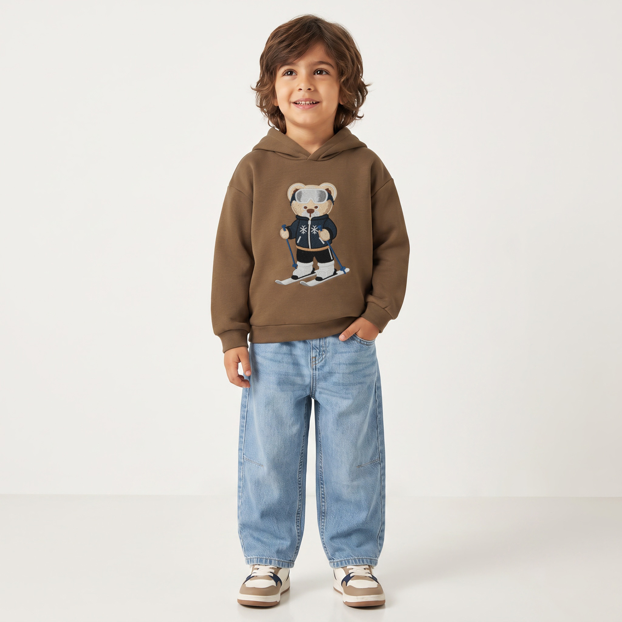 Juniors Skiing Bear Embroidery Hooded Sweatshirt with Long Sleeves-boys-clothing-winterwear-sweatshirts-image-5