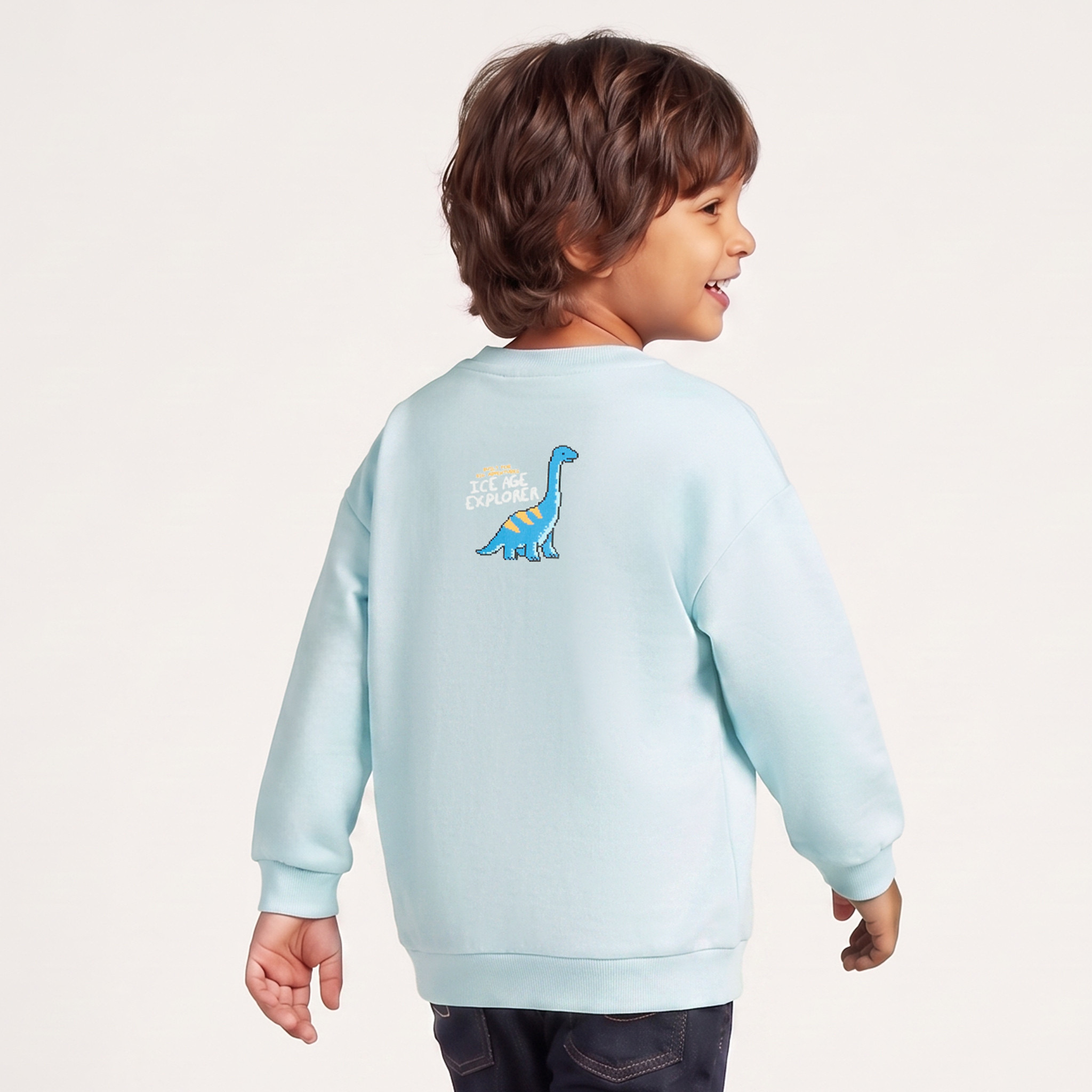 Juniors Dinosaur Embellished Sweatshirt with Long Sleeves-baby-boys-clothing-winterwear-sweatshirts-image-2