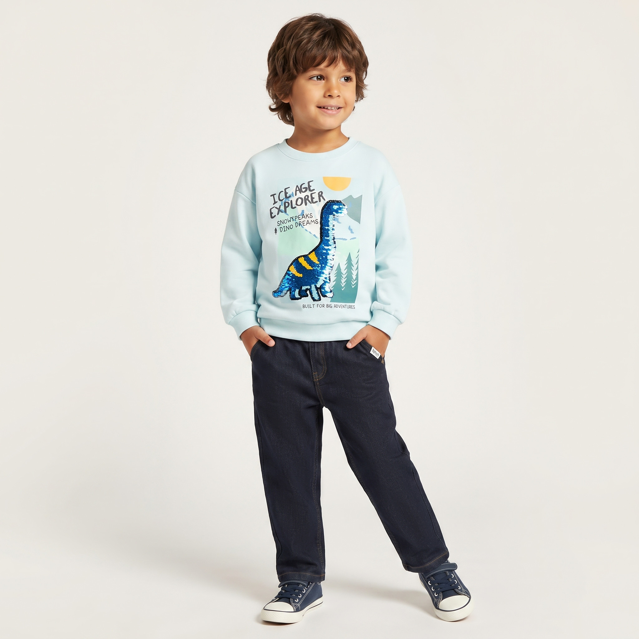 Juniors Dinosaur Embellished Sweatshirt with Long Sleeves-baby-boys-clothing-winterwear-sweatshirts-image-3