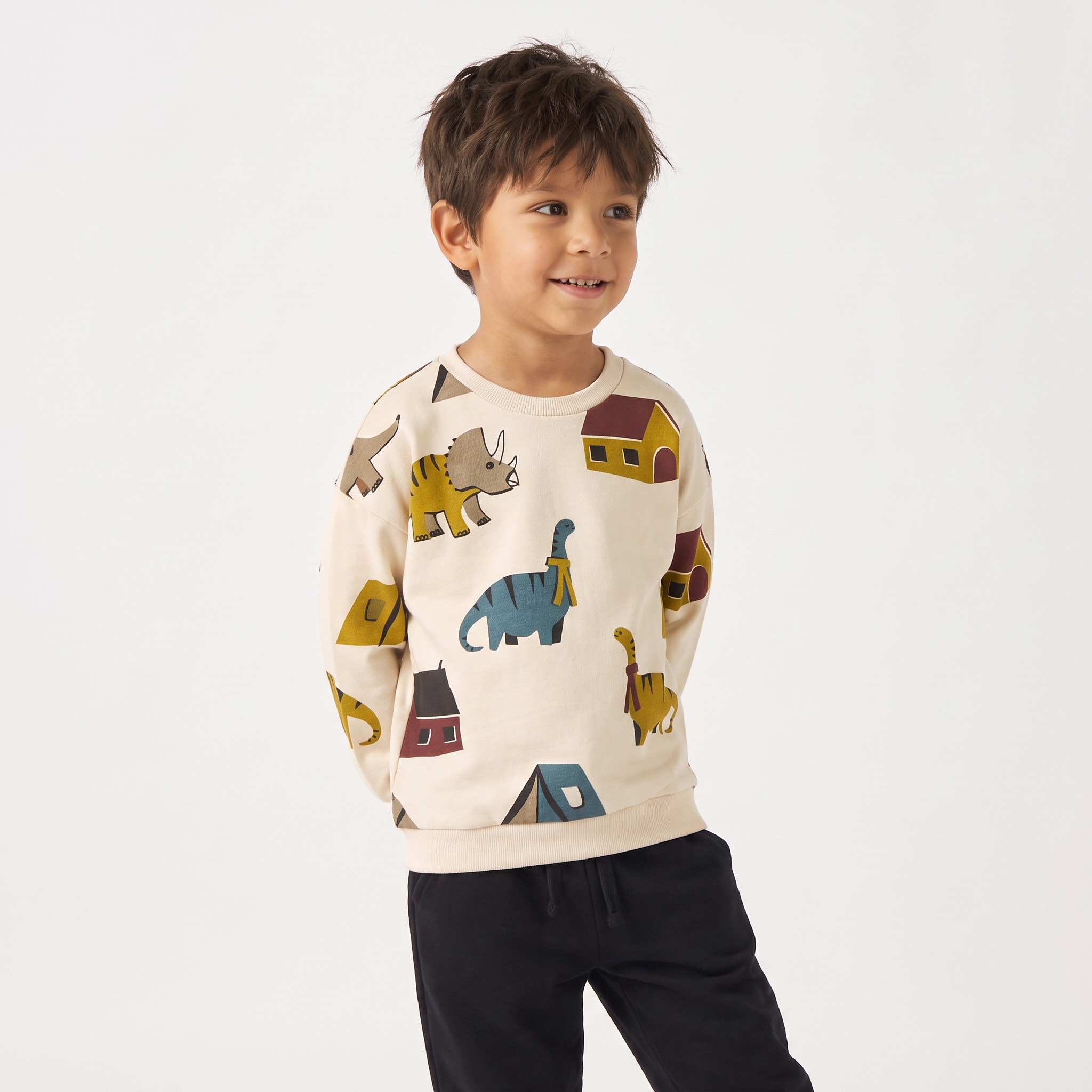 Juniors Dinosaur Print Cotton Sweatshirt with Long Sleeves-baby-boys-clothing-sweatshirts-image-1